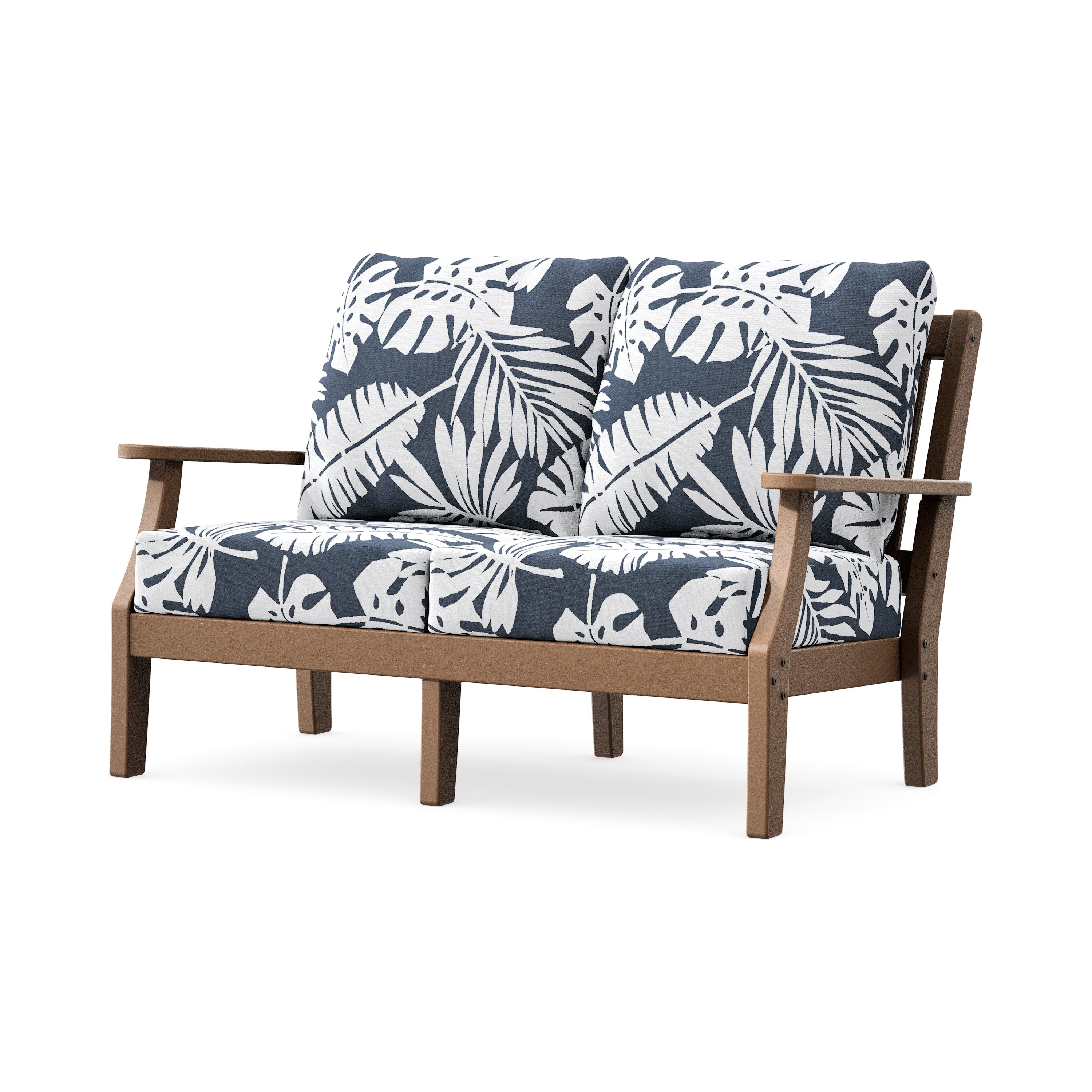 Chinoiserie Deep Seating Loveseat in Teak / Leaf Marine Indigo
