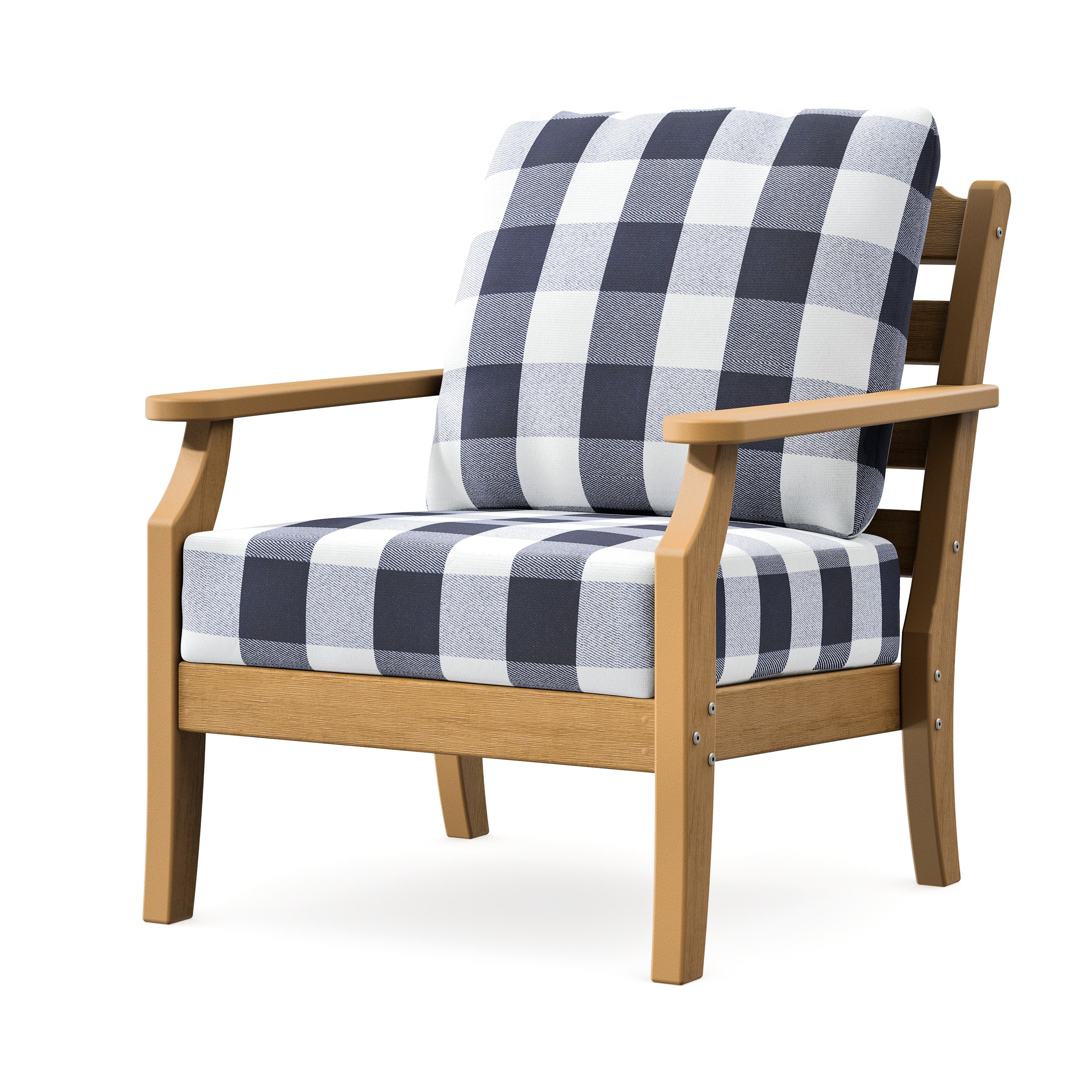 Savannah Deep Seating Chair in Natural / Buffalo Plaid Navy