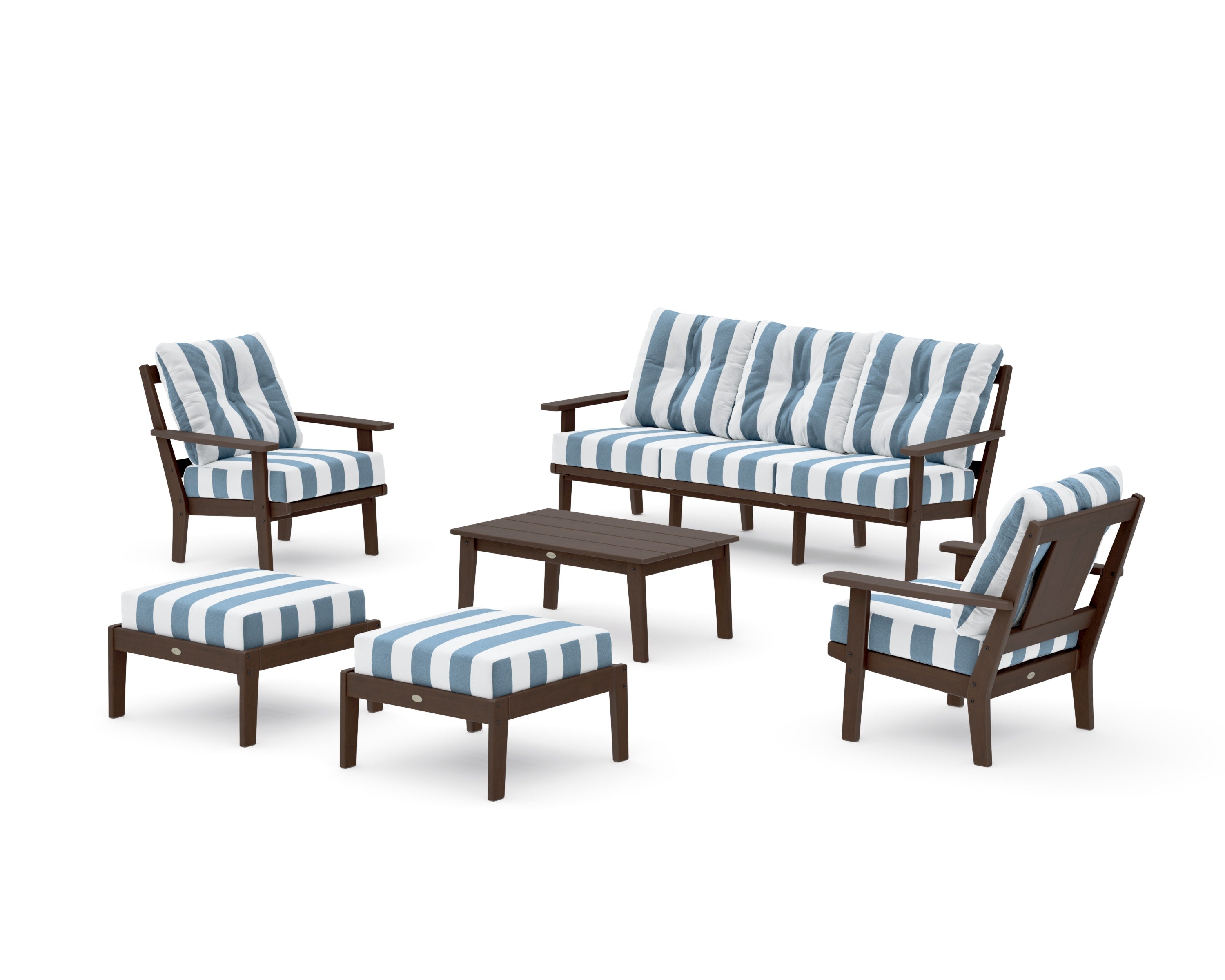 Prairie 6-Piece Lounge Sofa Set in Kona / Cabana Stripe Sky Blue