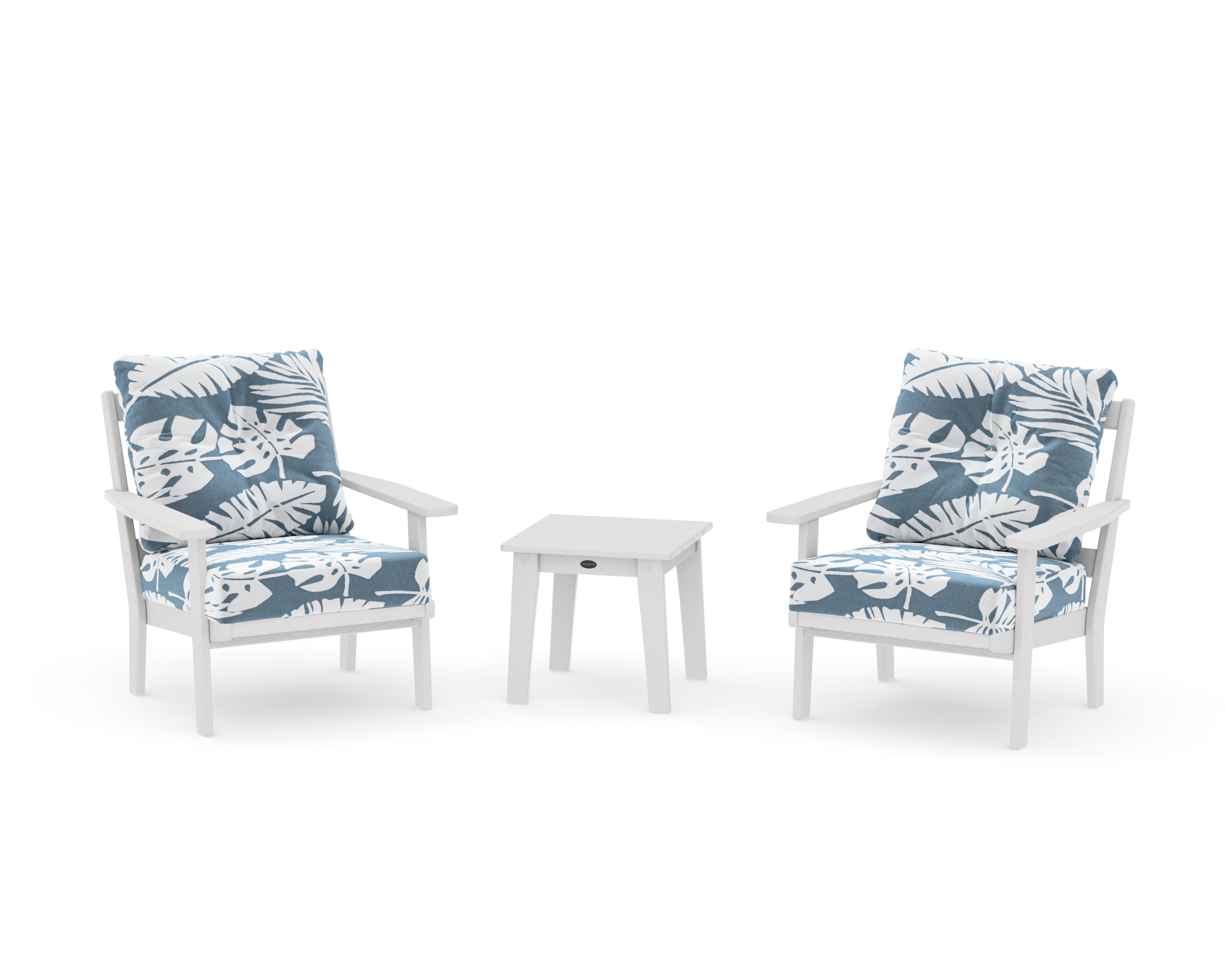 Oxford 3-Piece Deep Seating Set in Vintage White / Leaf Sky Blue