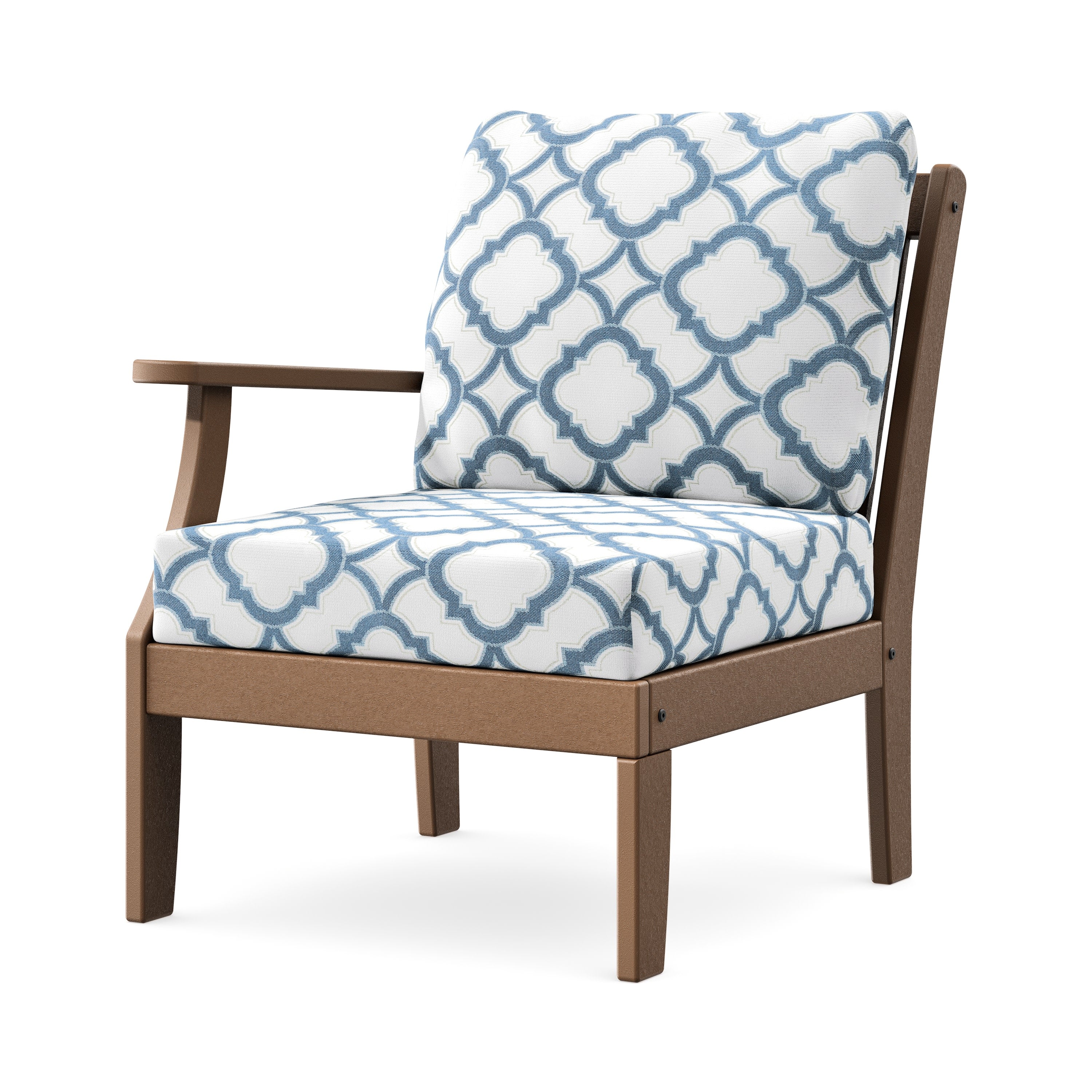 Braxton Modular Left Arm Chair in Teak / Trellis Sky Blue