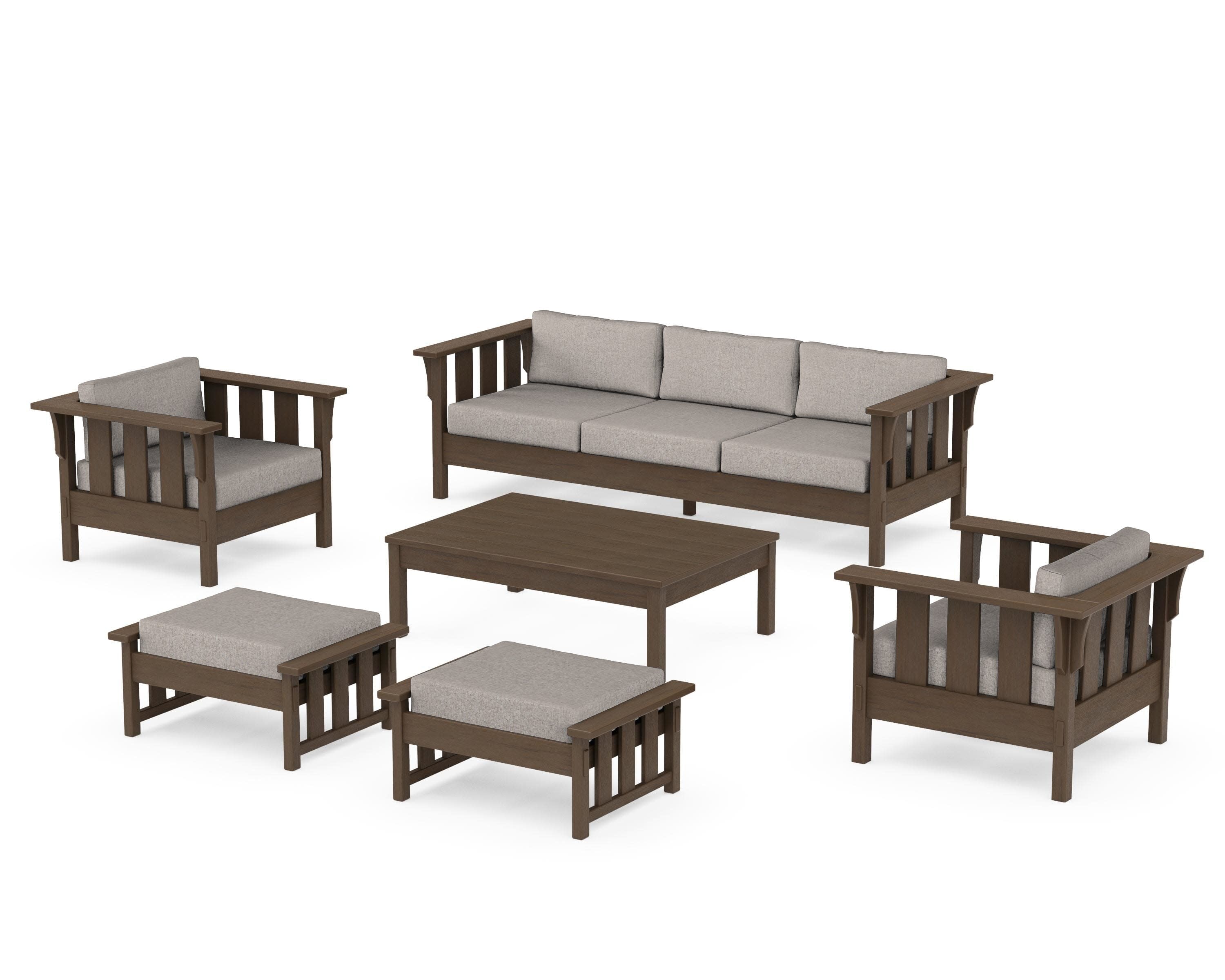 Acadia 6-Piece Lounge Sofa Set in Kona / Weathered Tweed