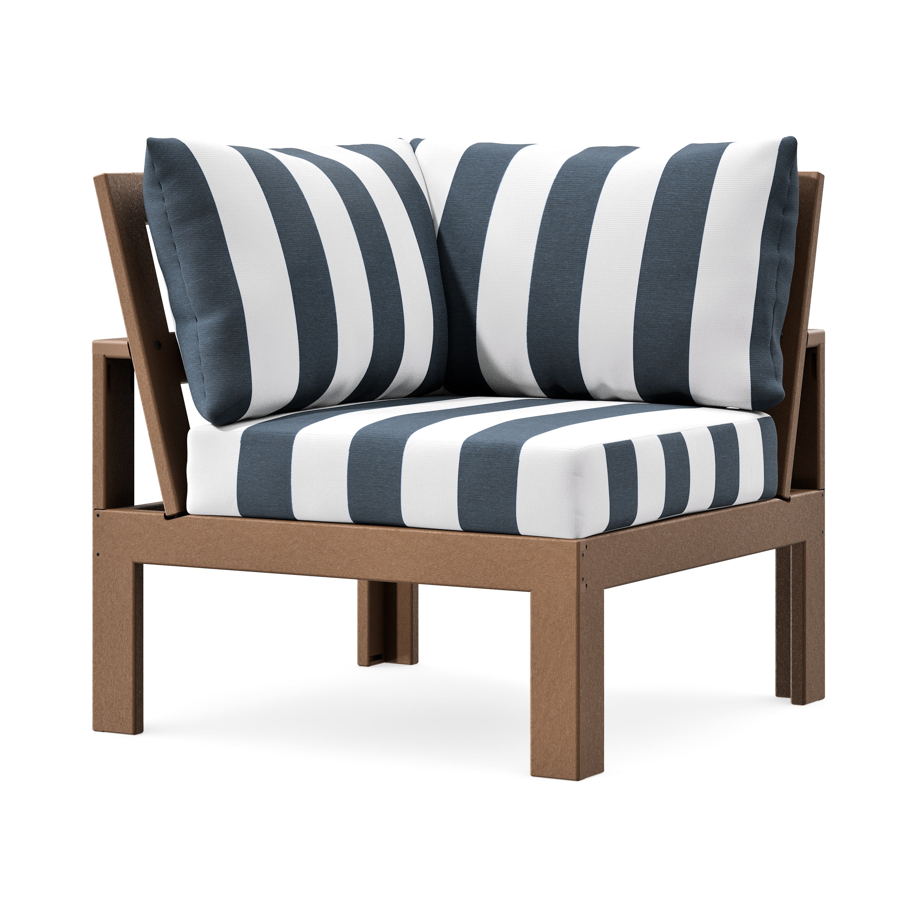 Modular Corner Chair in Teak / Cabana Stripe Marine Indigo