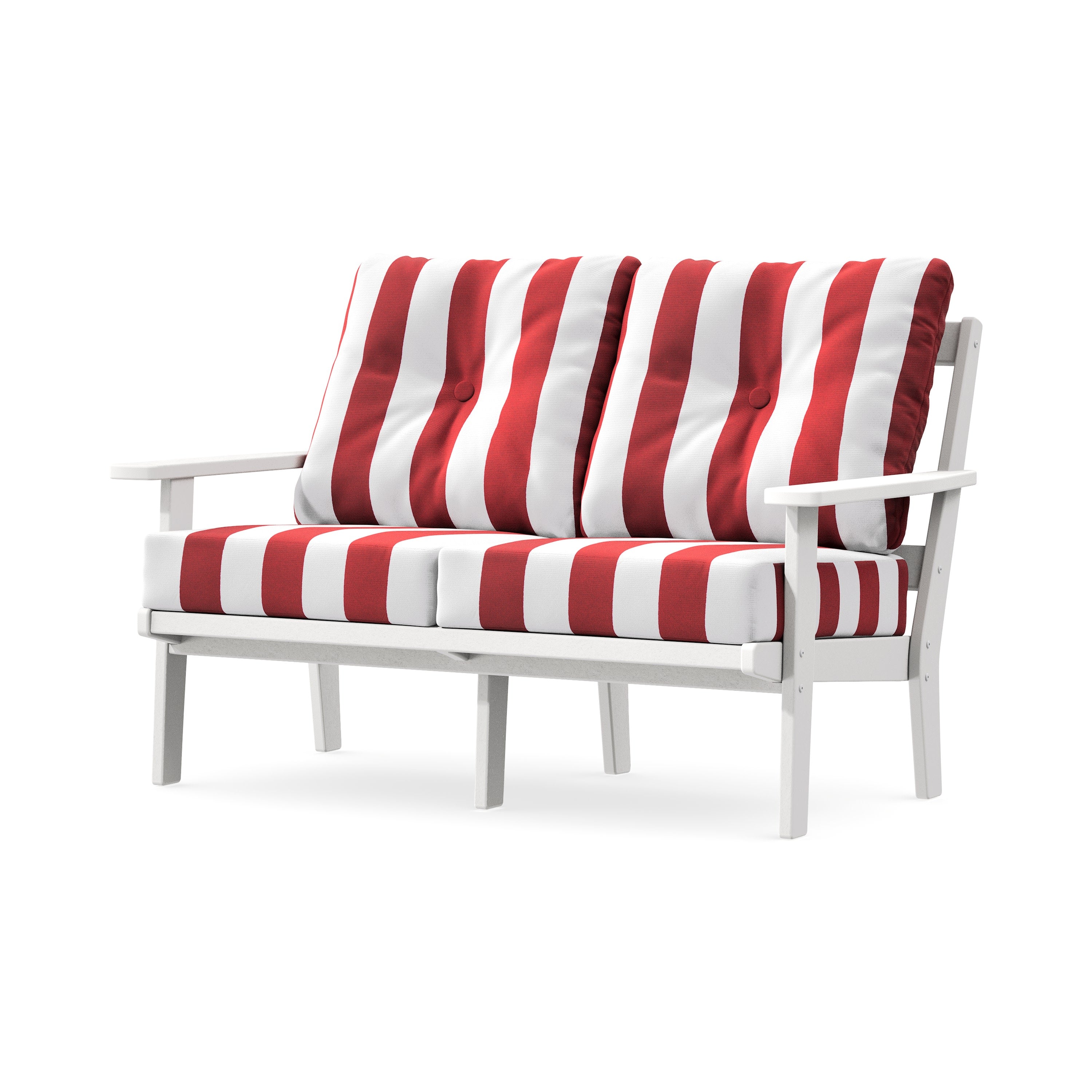 Prairie Deep SeatingLoveseat in White / Cabana Stripe Crimson
