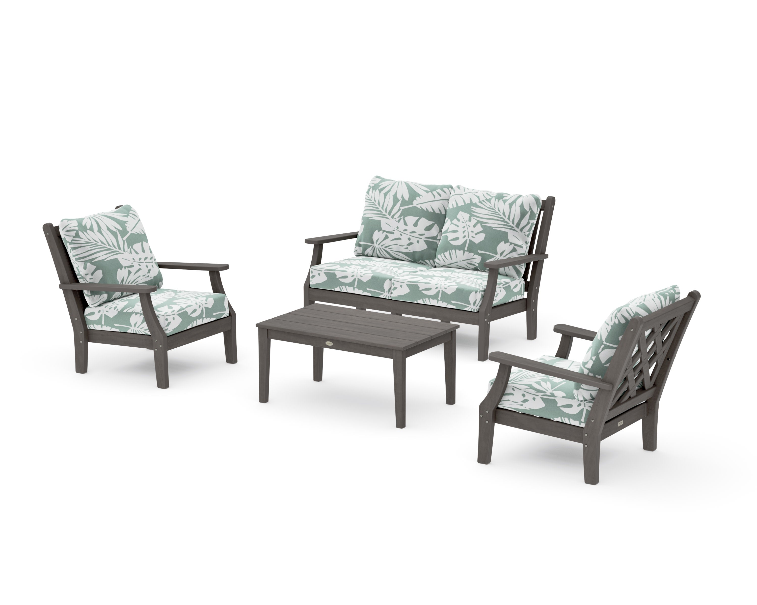 Wovendale 4-Piece Deep Seating Set with Loveseat in Driftwood / Leaf Glacier Spa