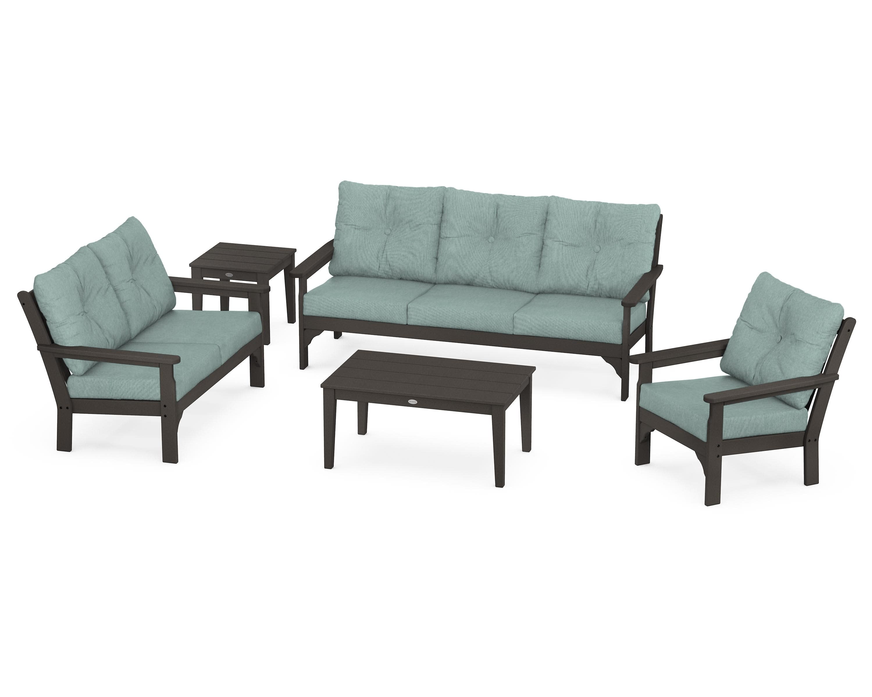 Vineyard 5 Piece Deep Seating Set in Vintage Coffee / Glacier Spa