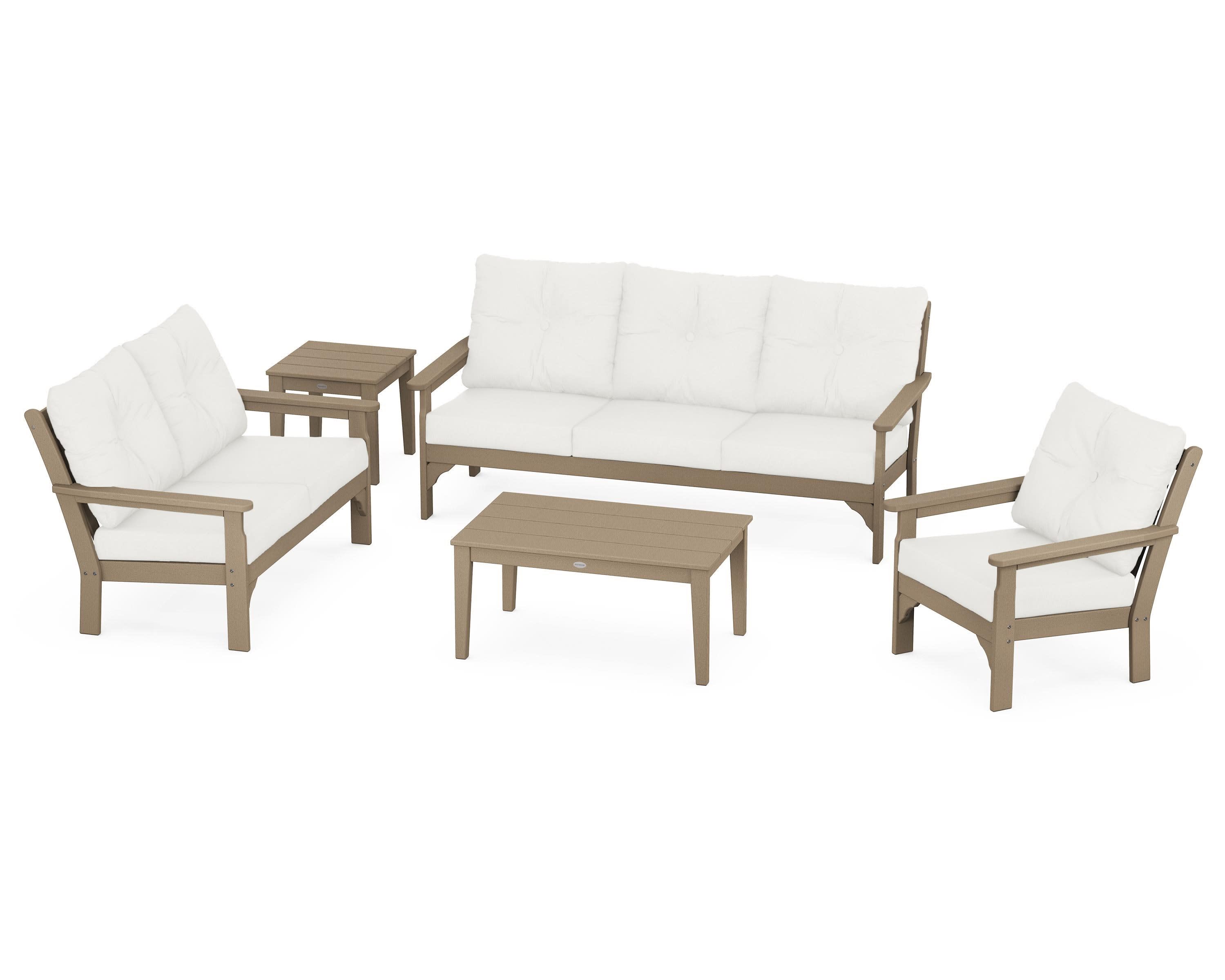 Vineyard 5 Piece Deep Seating Set in Vintage Sahara / Natural Linen