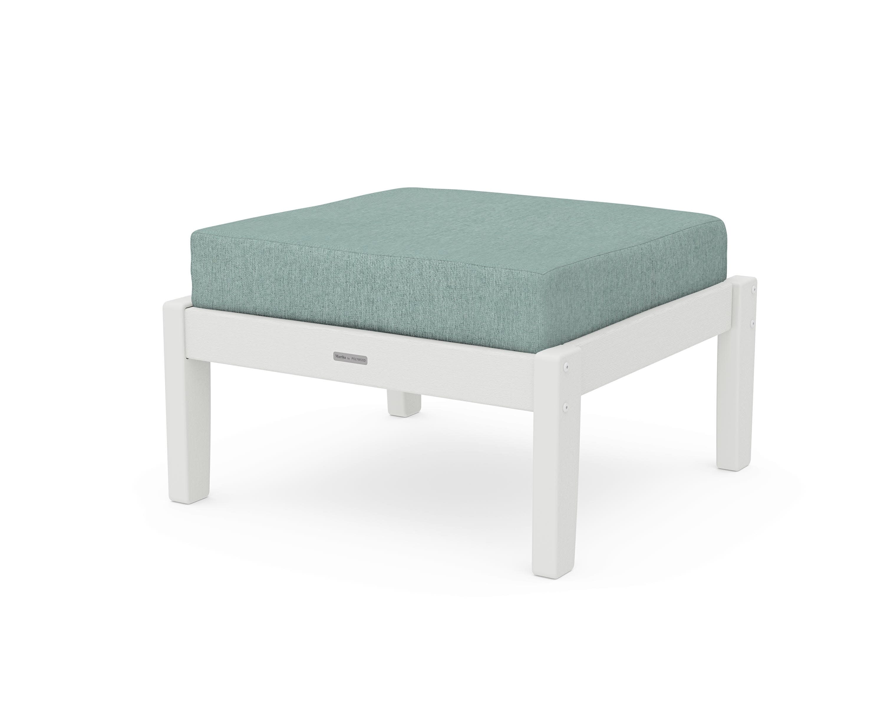 Chinoiserie Deep Seating Ottoman in Vintage White / Glacier Spa