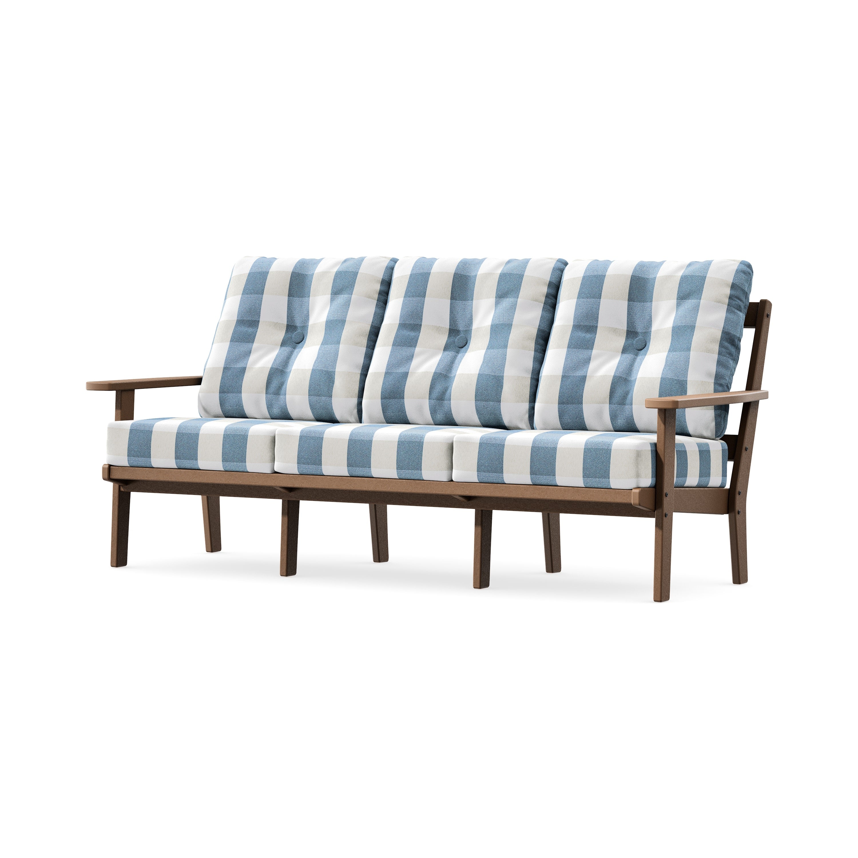 Oxford Deep Seating Sofa in Teak / Buffalo Plaid Sky Blue