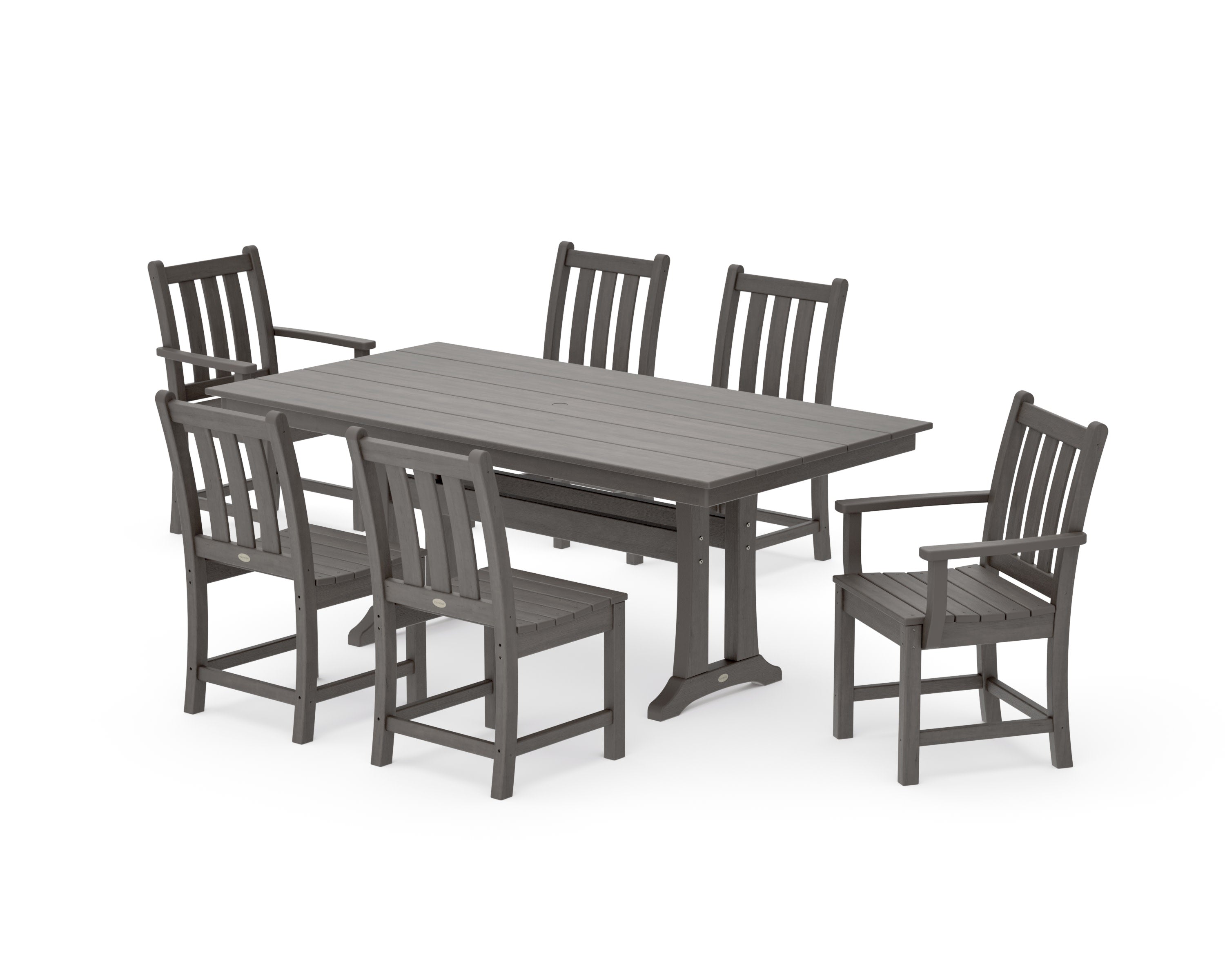 Traditional Garden 7-Piece Farmhouse Dining Set With Trestle Legs in Driftwood