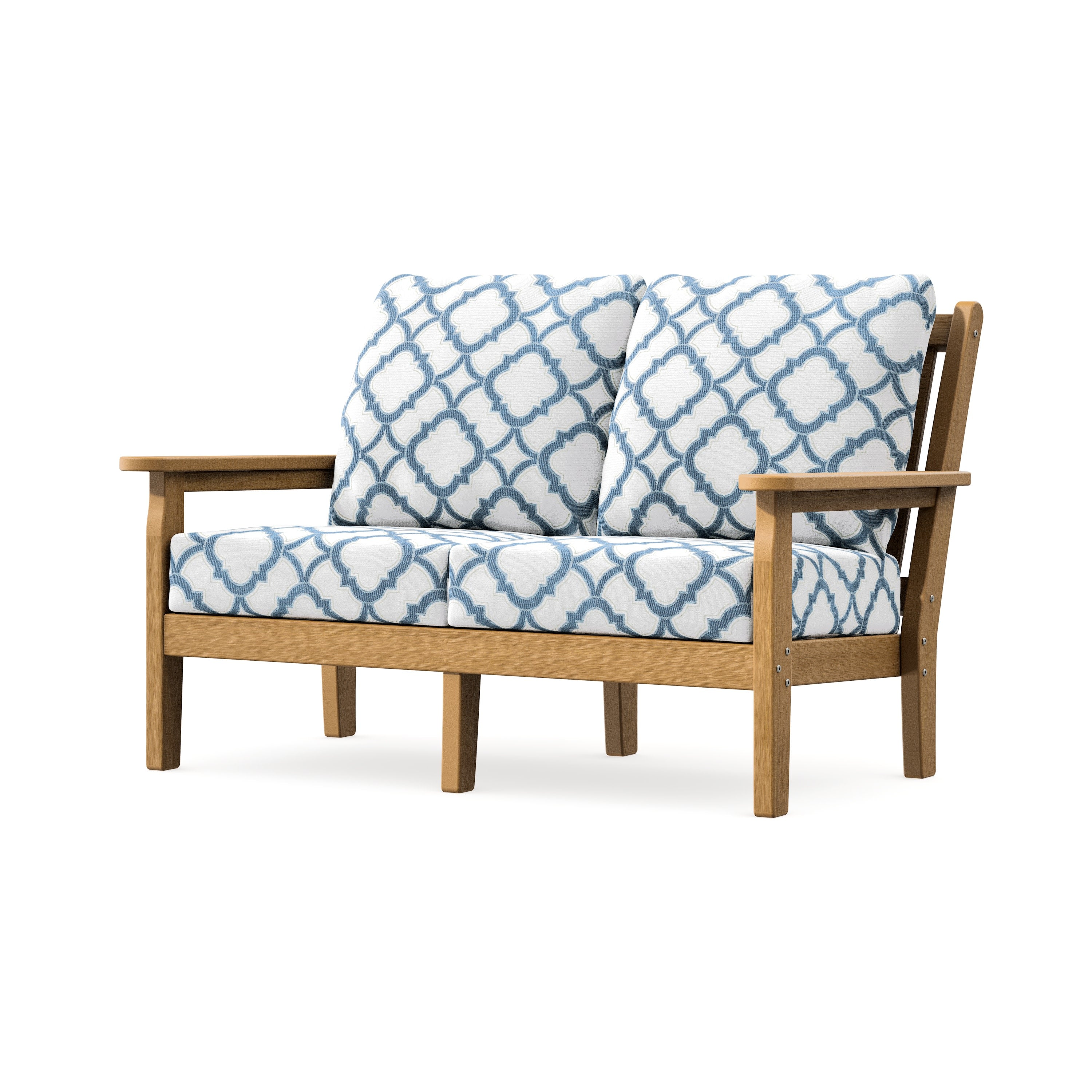 Chippendale Deep Seating Loveseat in Natural / Trellis Sky Blue