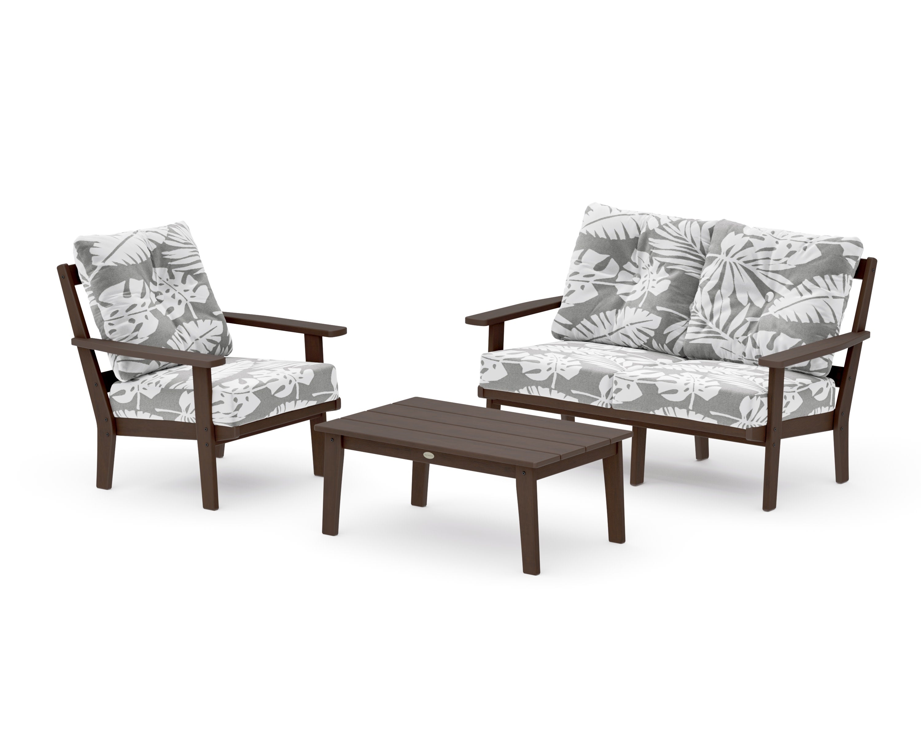 Oxford 3-Piece Deep Seating Set with Loveseat in Kona / Leaf Grey Mist