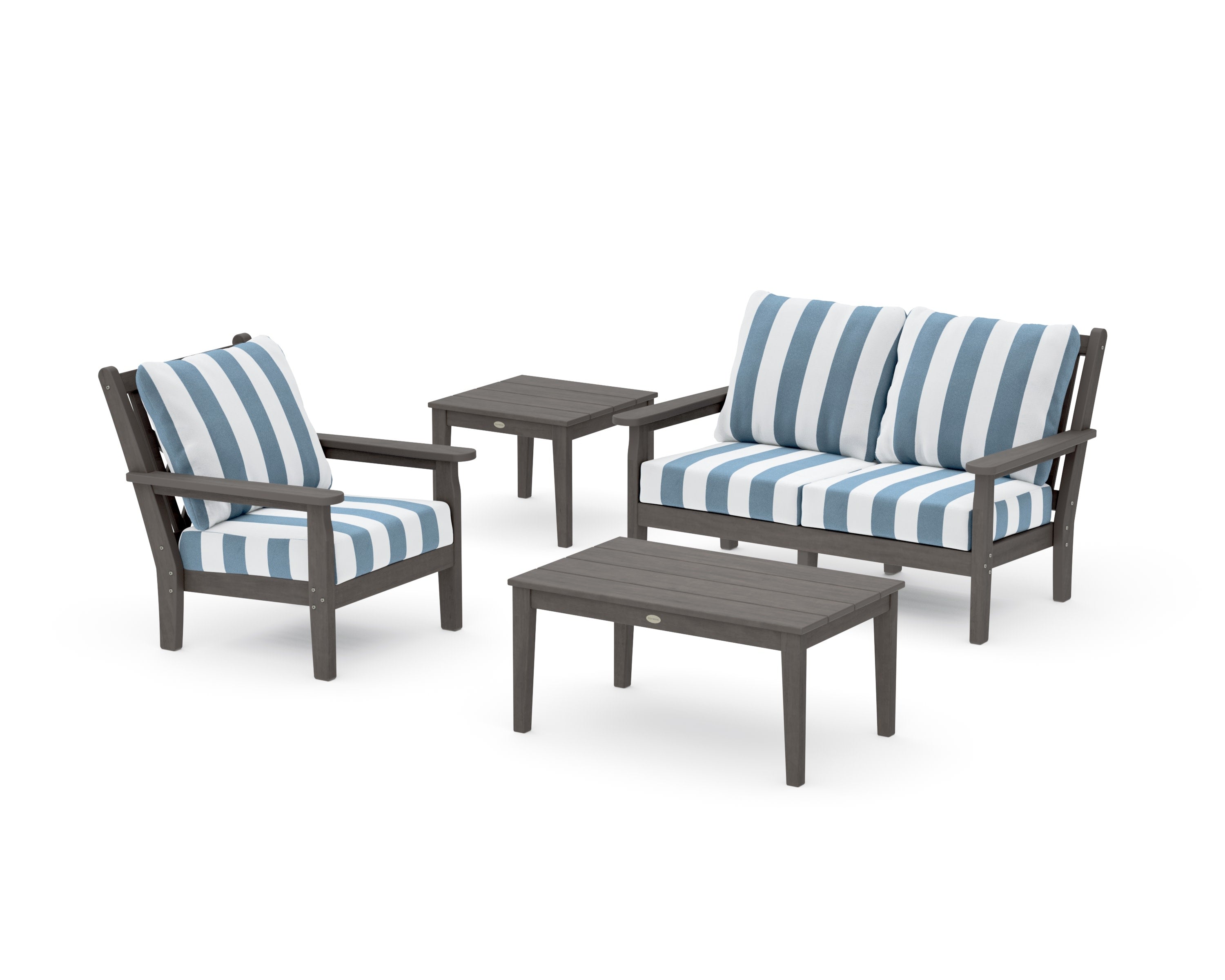 Chippendale 4-Piece Deep Seating Set in Driftwood / Cabana Stripe Sky Blue