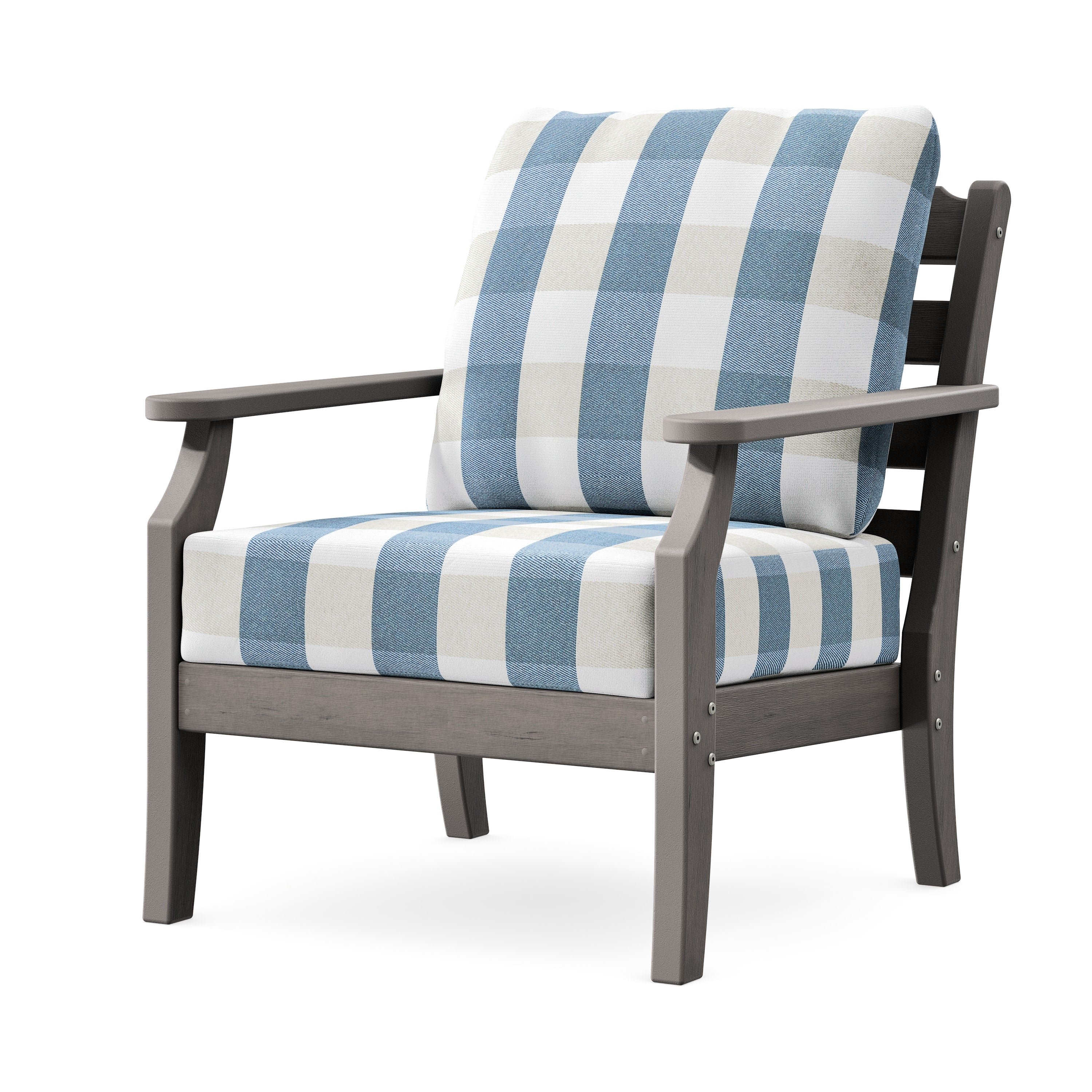 Savannah Deep Seating Chair in Driftwood / Buffalo Plaid Sky Blue