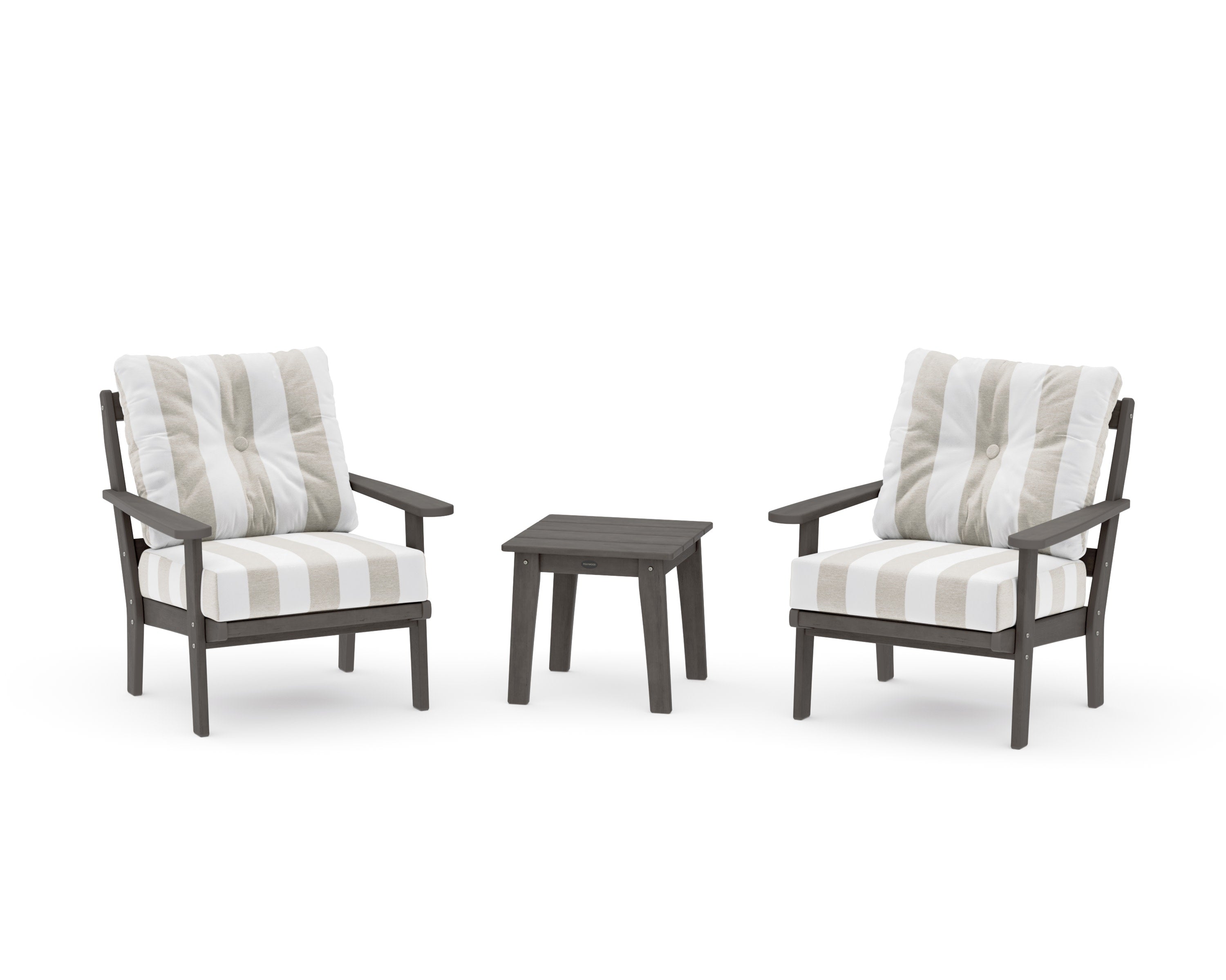 Mission 3-Piece Deep Seating Set in Driftwood / Cabana Stripe Dune Burlap