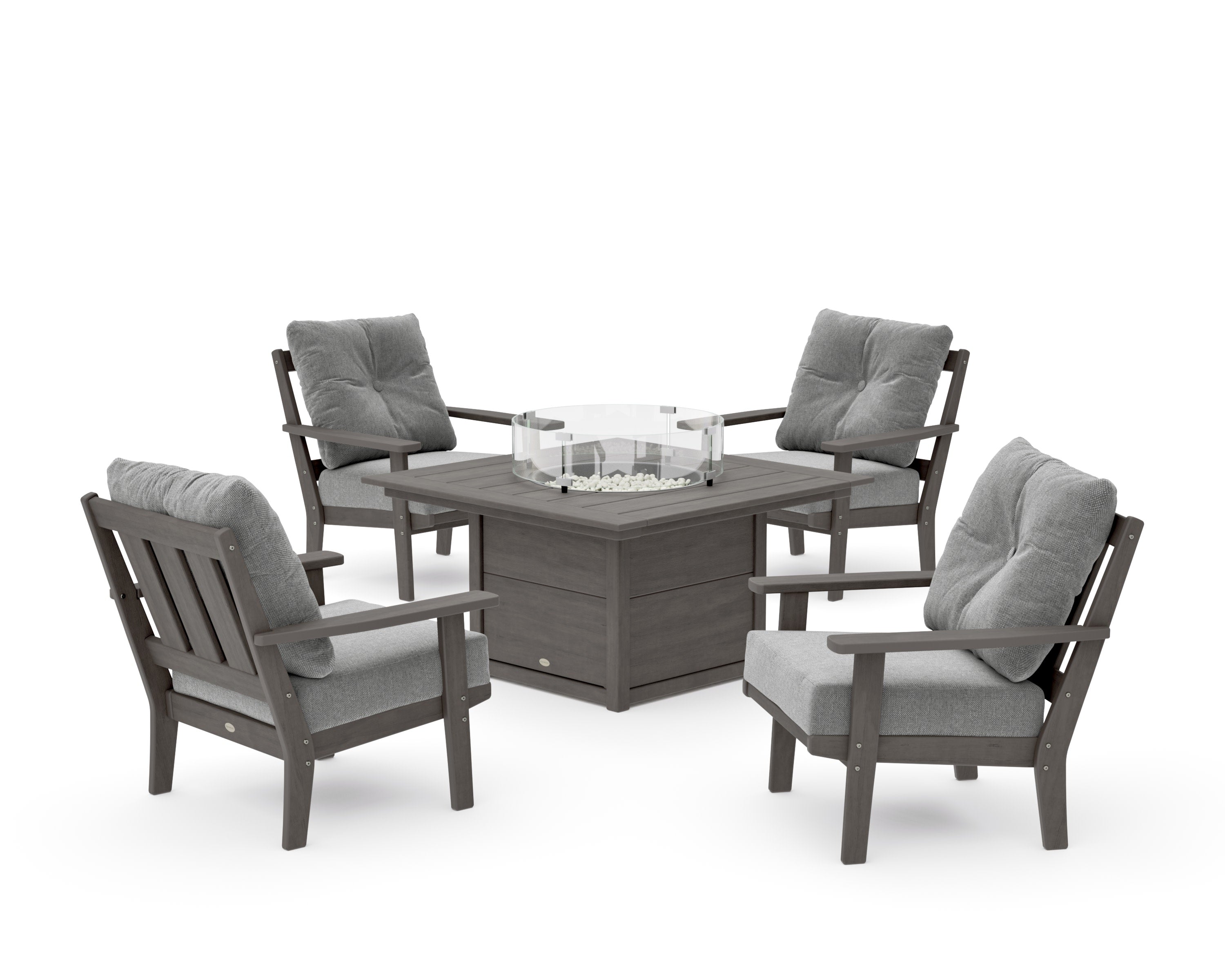 Oxford 5-Piece Deep Seating Set with Fire Pit Table in Driftwood / Grey Mist