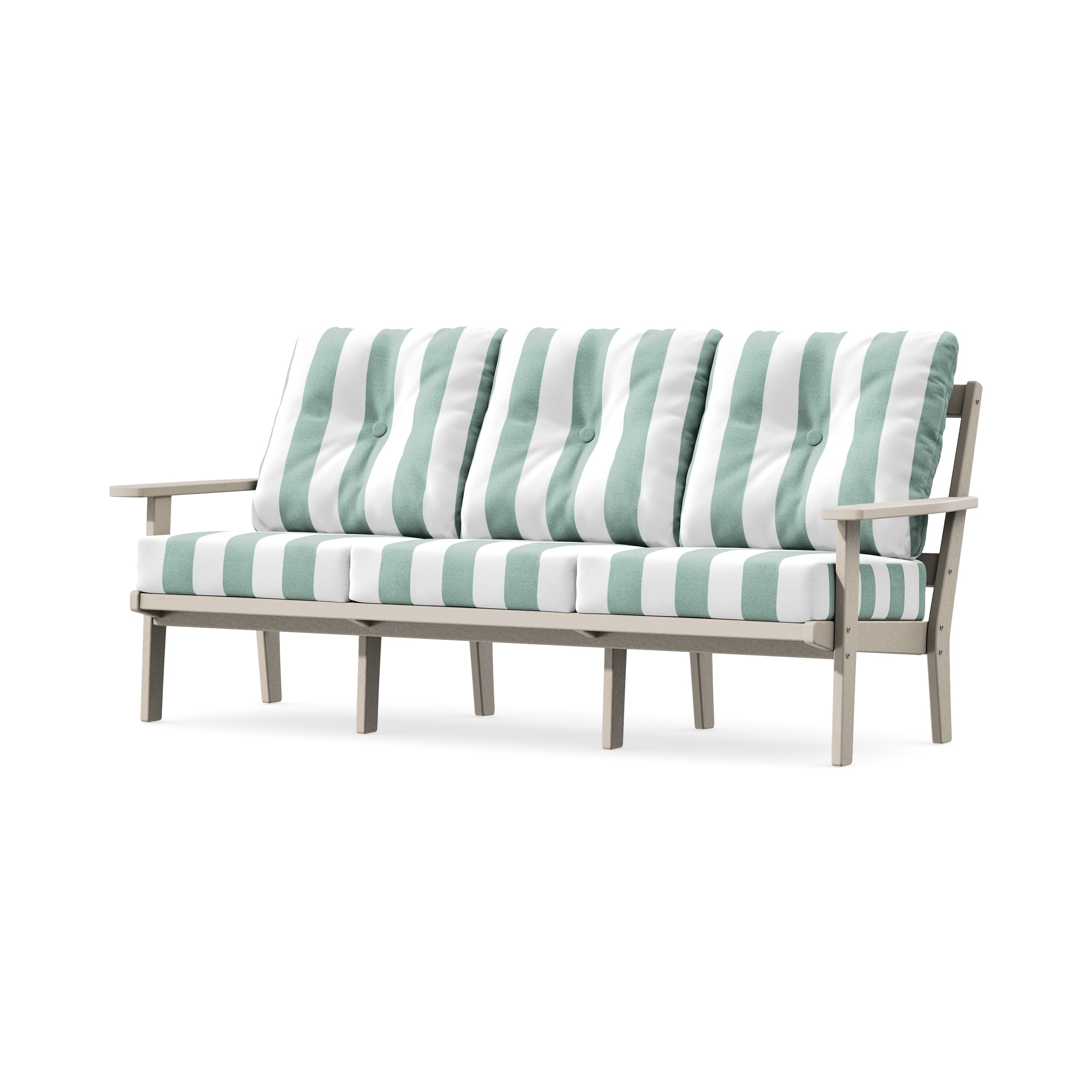 Oxford Deep Seating Sofa in Sand / Cabana Stripe Glacier Spa