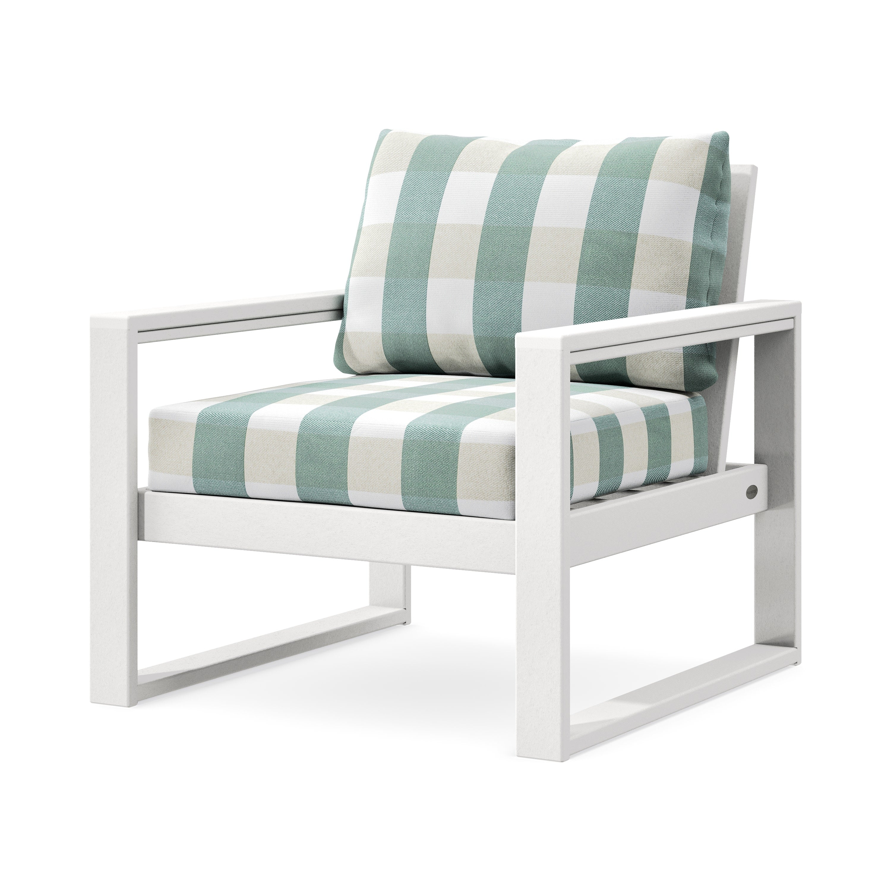 EDGE Club Chair in White / Buffalo Plaid Glacier Spa