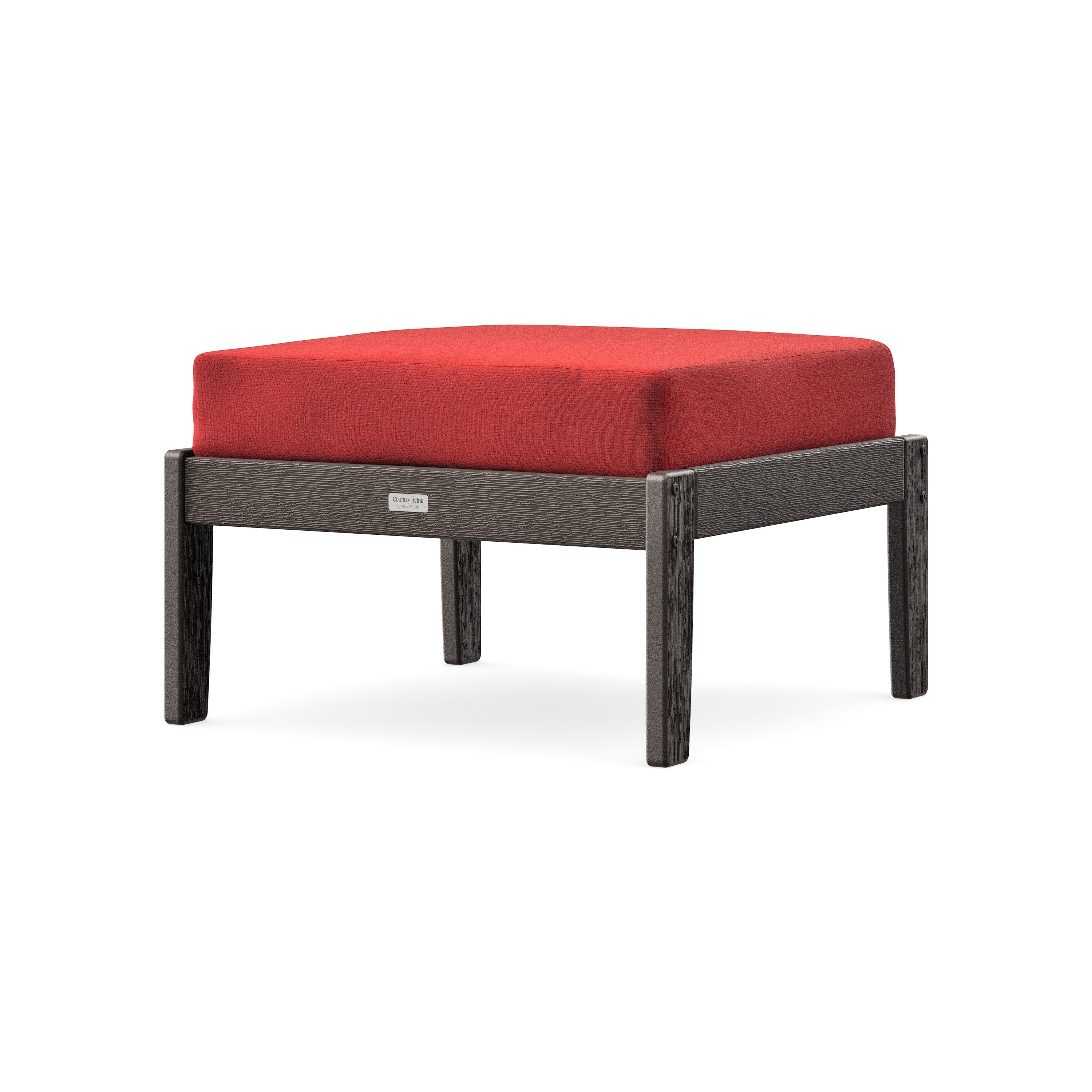 Cottage Deep Seating Ottoman in Vintage Coffee / Crimson Linen
