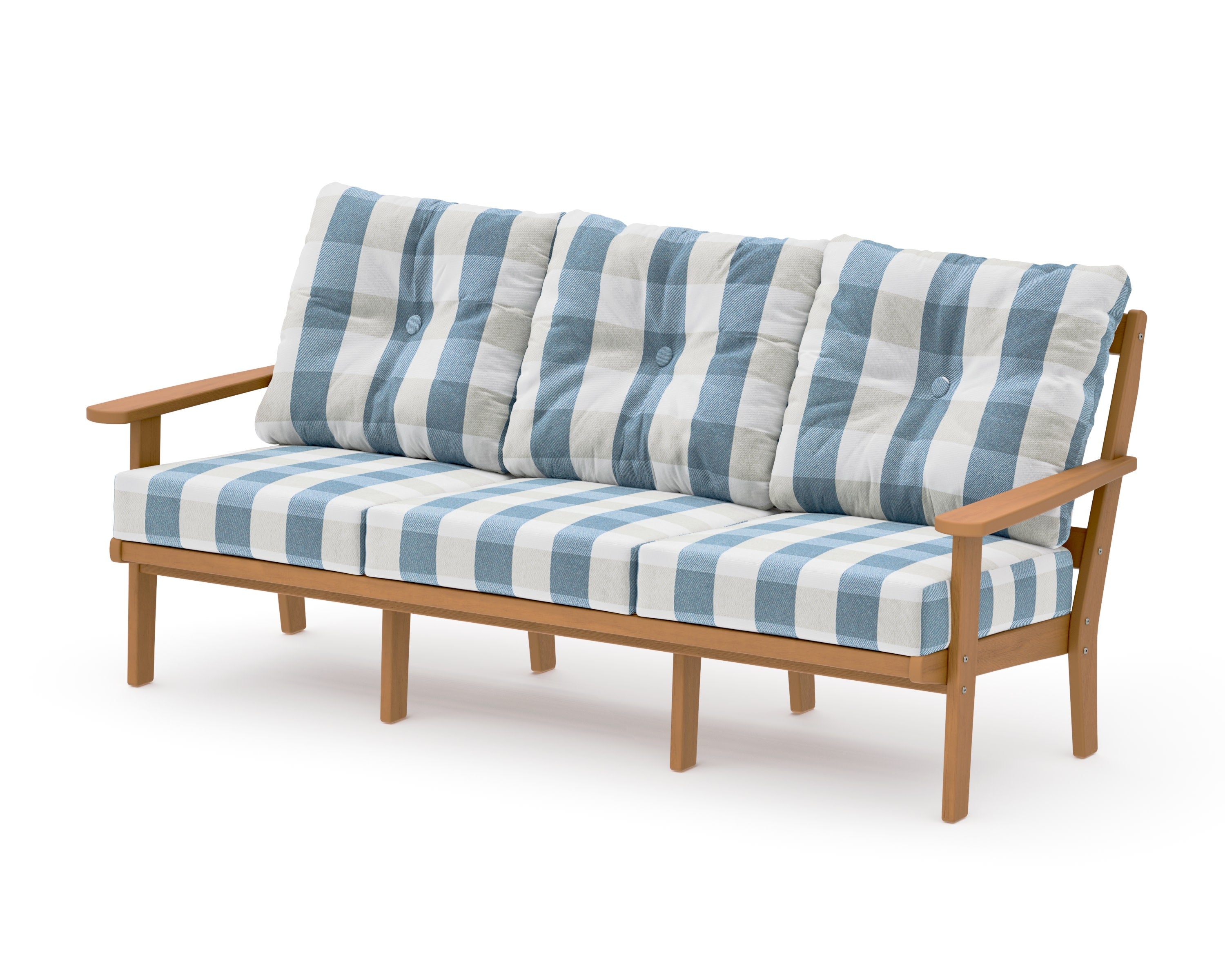 Mission Deep Seating Sofa in Natural / Buffalo Plaid Sky Blue