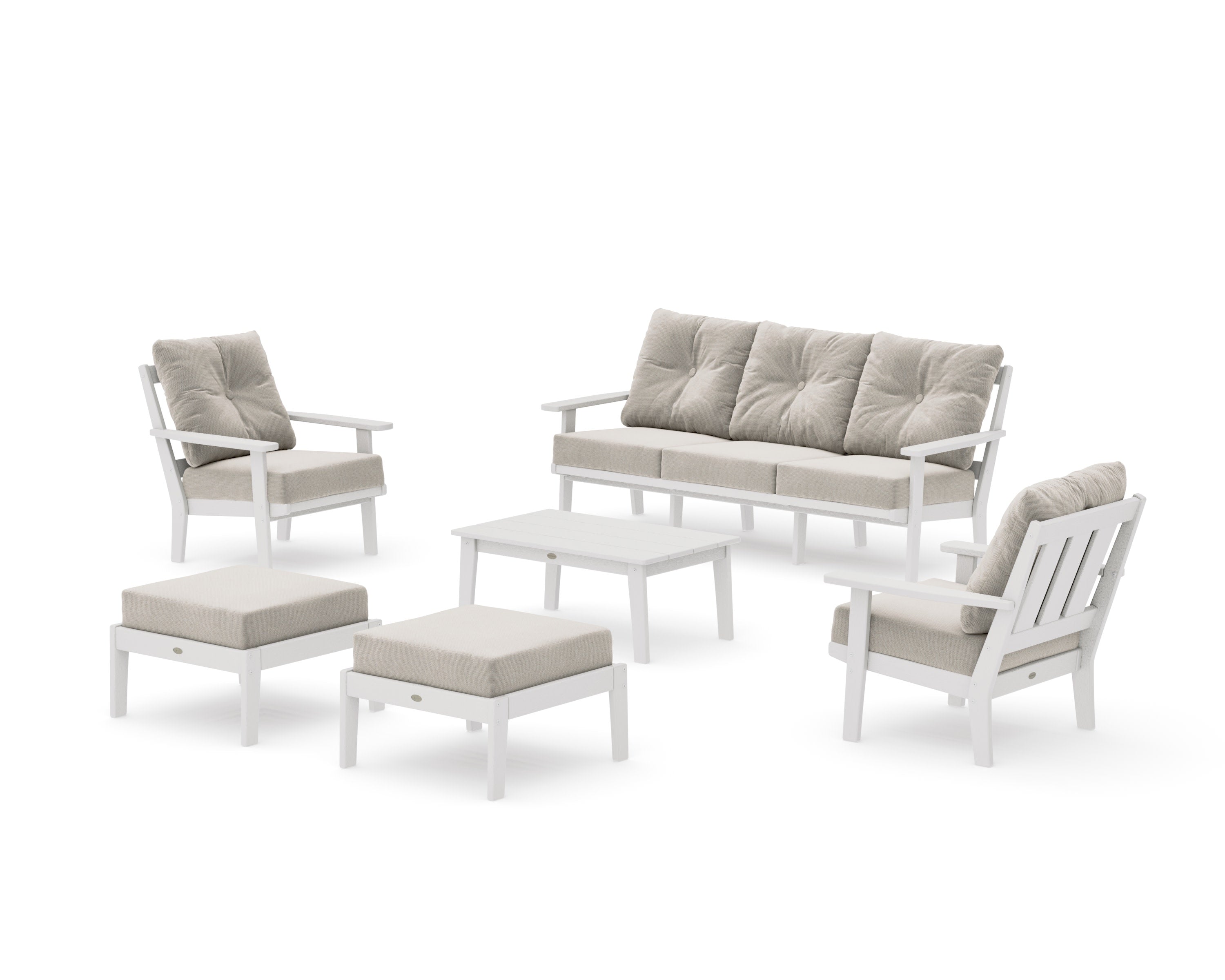 Oxford 6-Piece Lounge Sofa Set in Vintage White / Dune Burlap