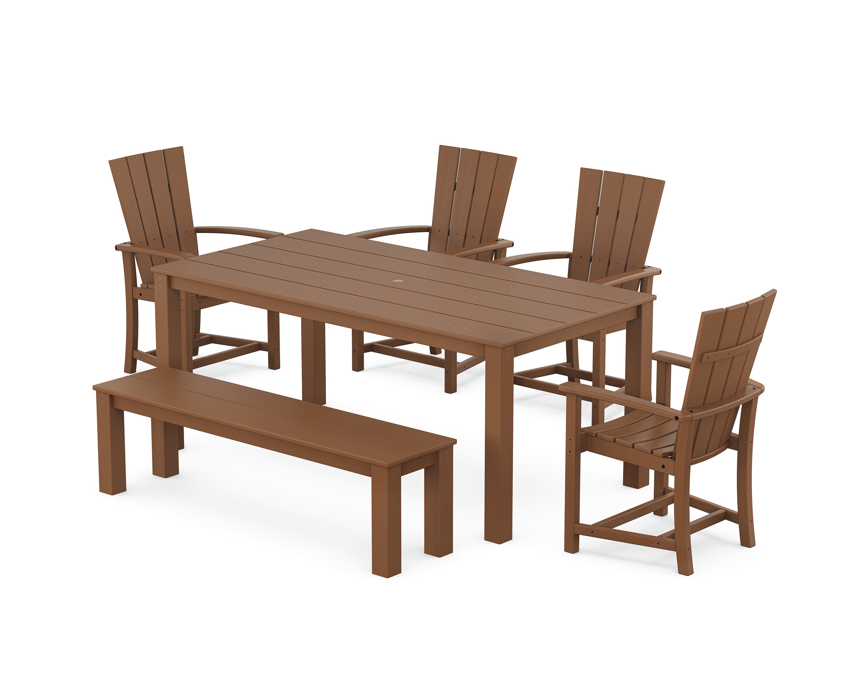 Quattro 6-Piece Parsons Dining Set with Bench in Teak