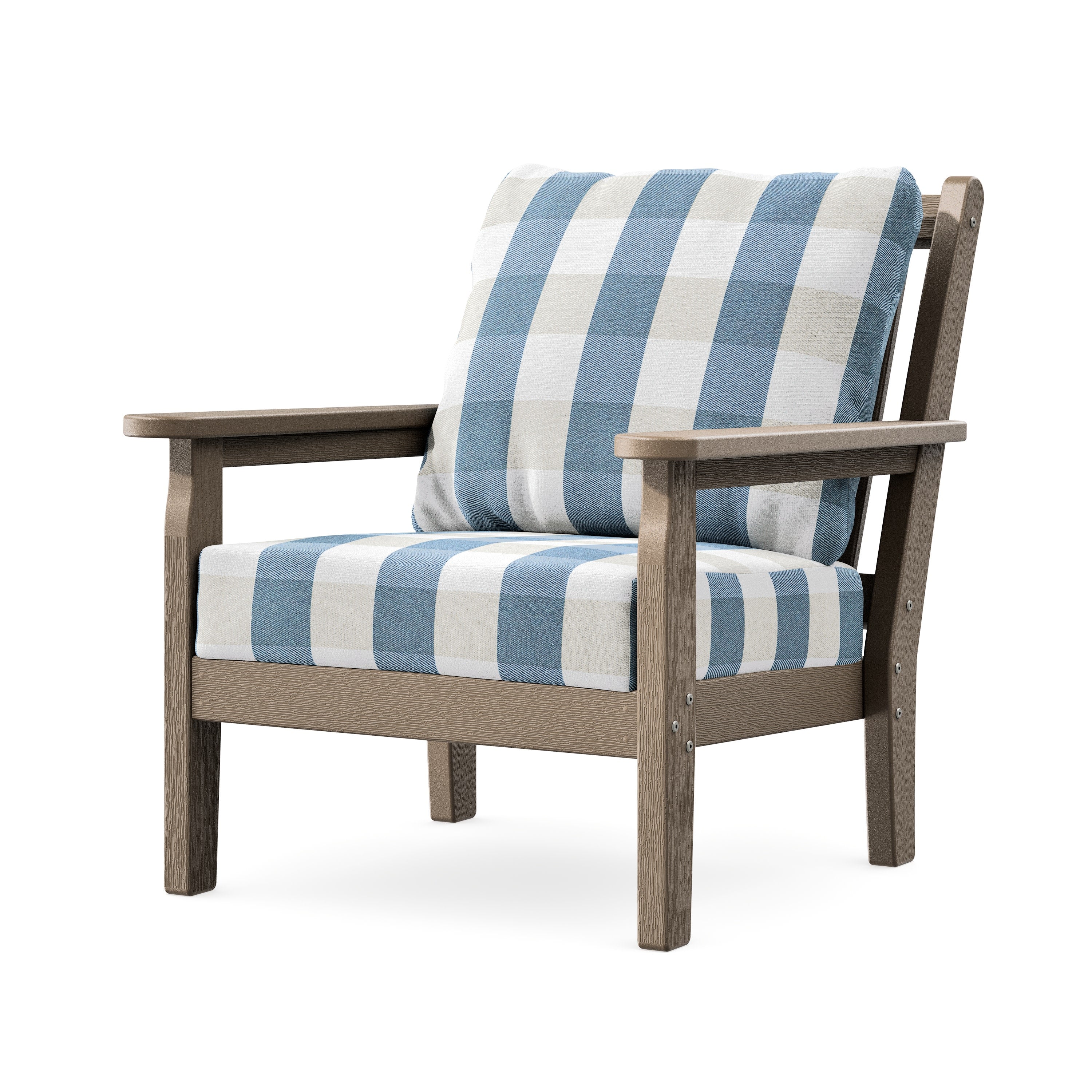 Chippendale Deep Seating Chair in Vintage Sahara / Buffalo Plaid Sky Blue