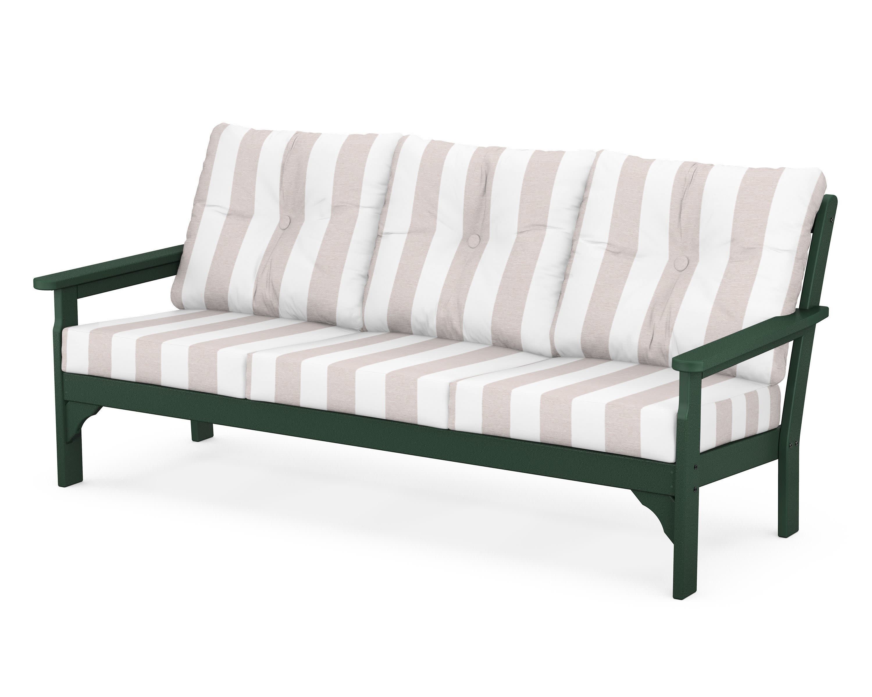 Vineyard Deep Seating Sofa in Green / Cabana Stripe Dune Burlap