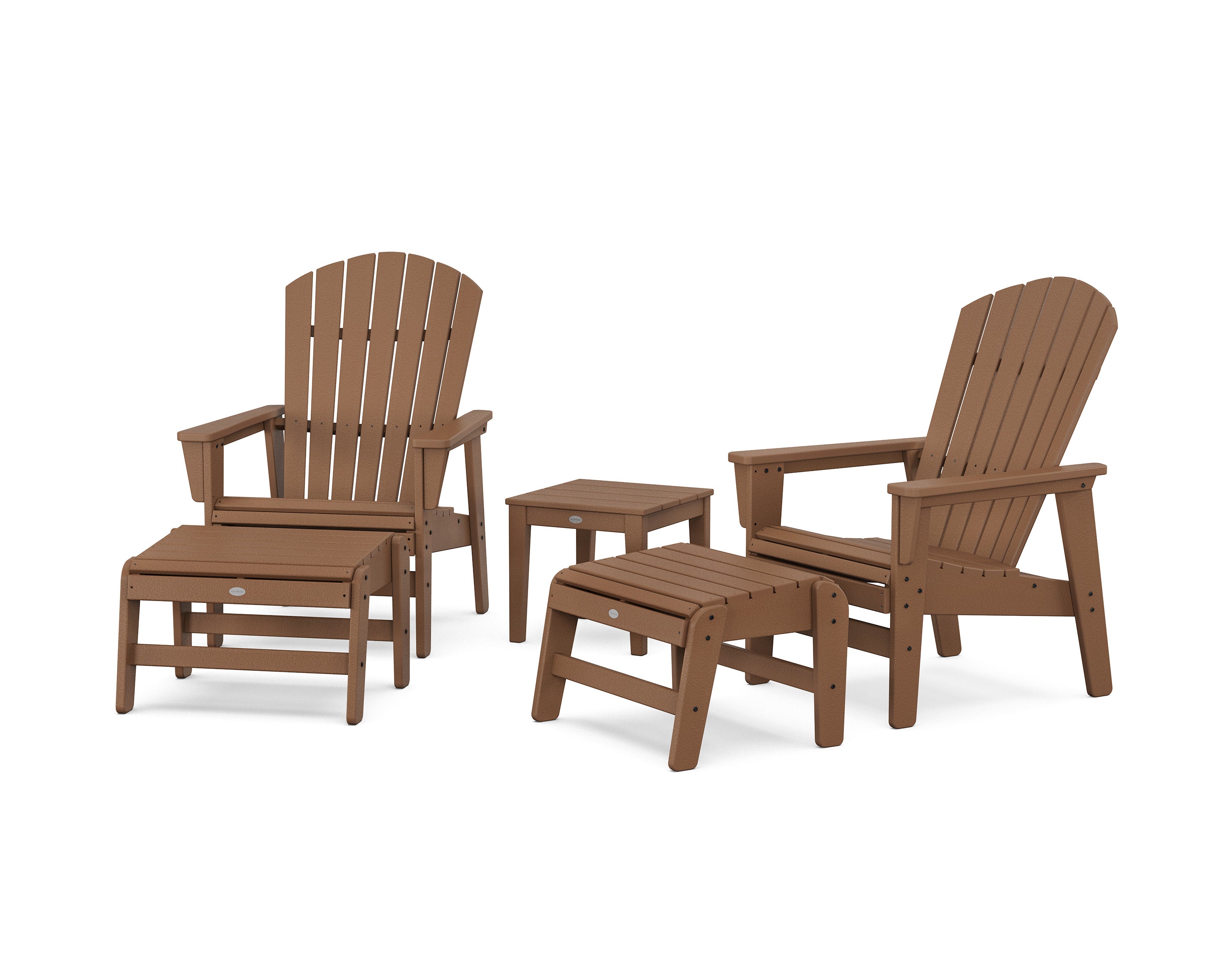 5-Piece Nautical Grand Upright Adirondack Set with Ottomans and Side Table in Teak