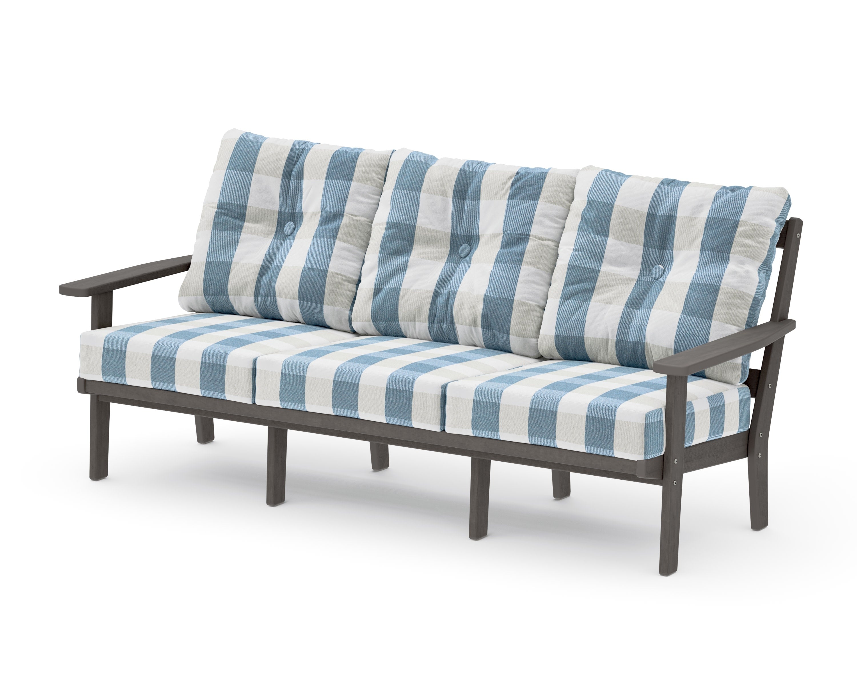 Oxford Deep Seating Sofa in Driftwood / Buffalo Plaid Sky Blue