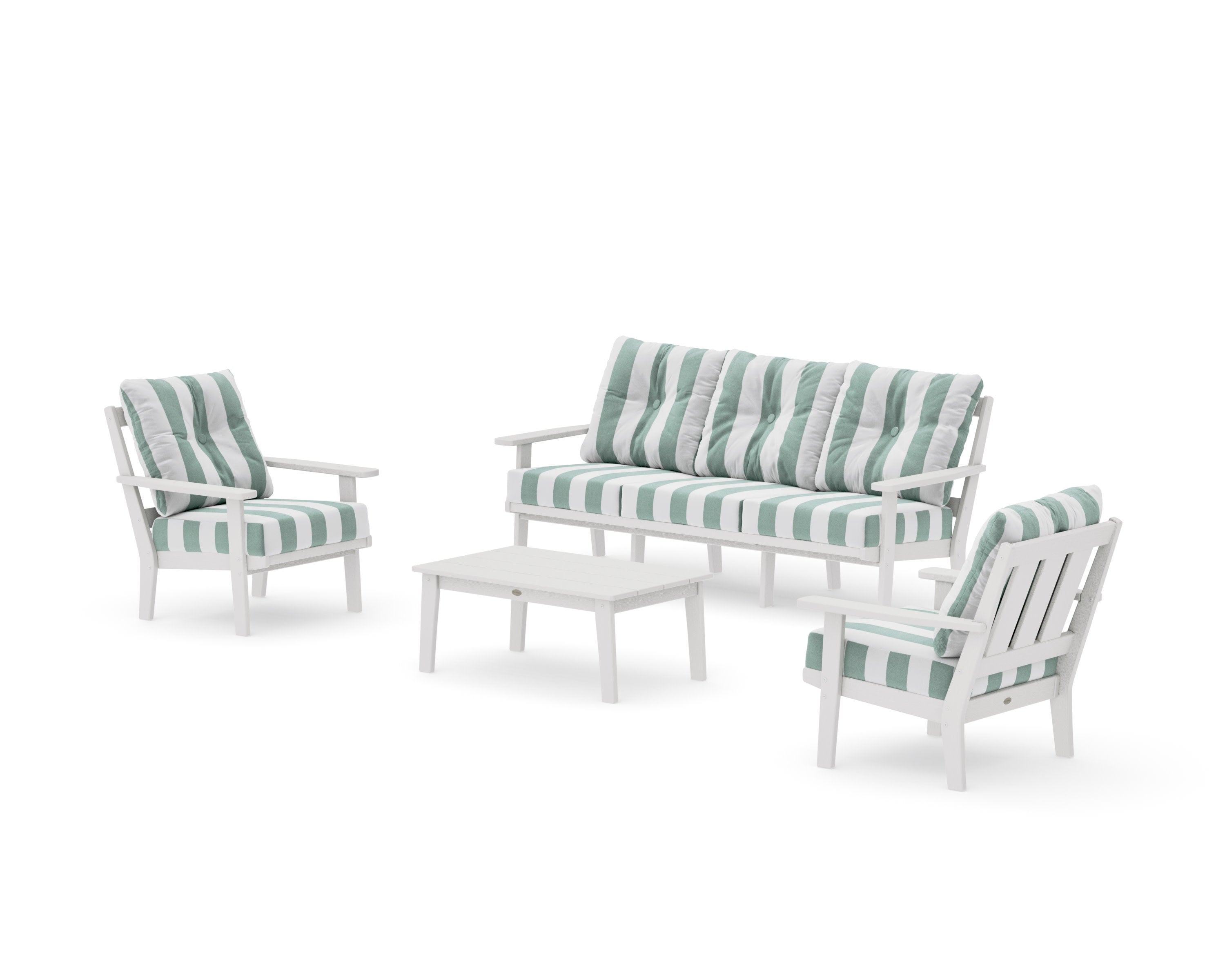 Oxford 4-Piece Deep Seating Set with Sofa in Vintage White / Cabana Stripe Glacier Spa
