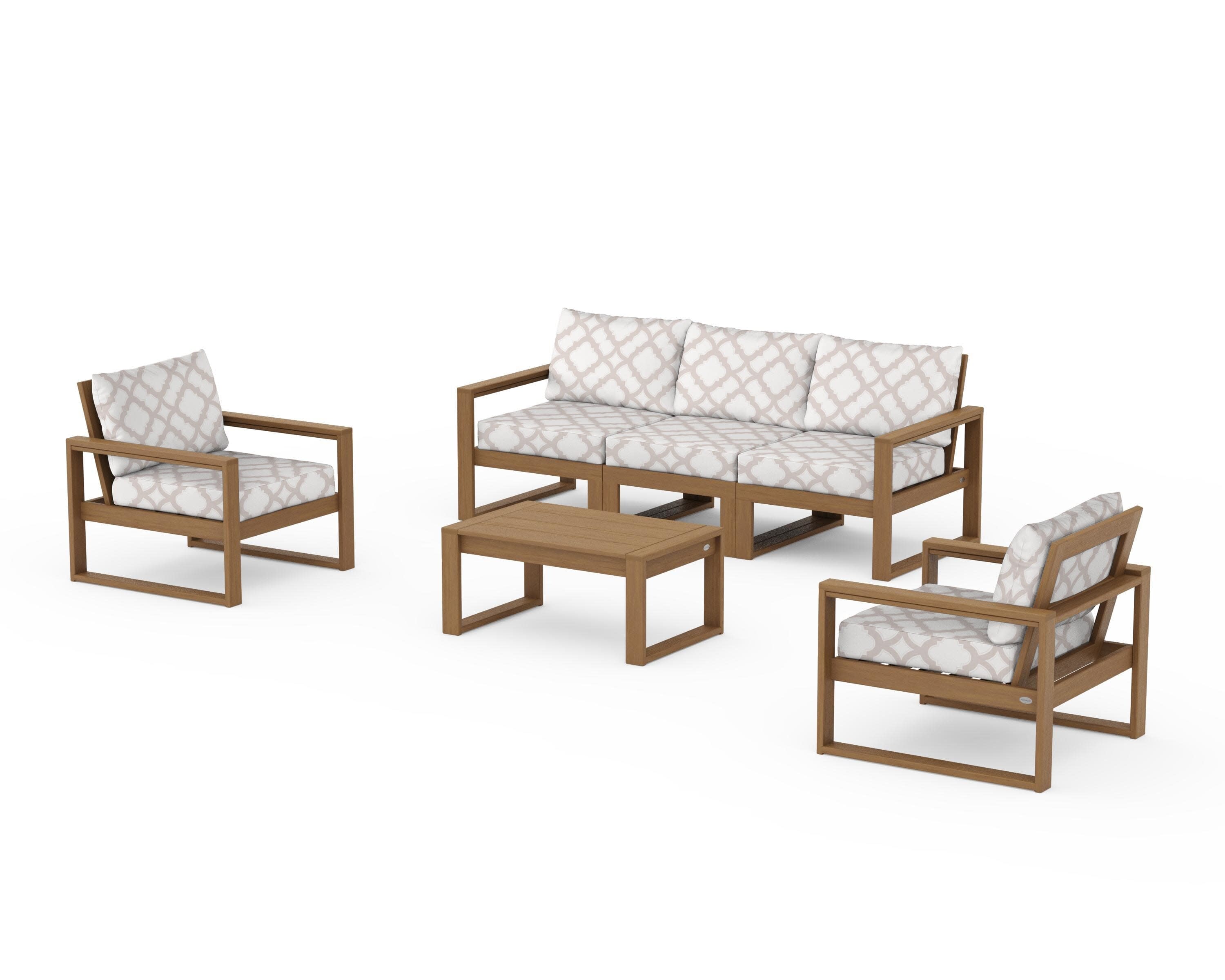 EDGE Sectional 4-Piece Deep Seating Set with Sofa in Natural / Trellis Dune Burlap