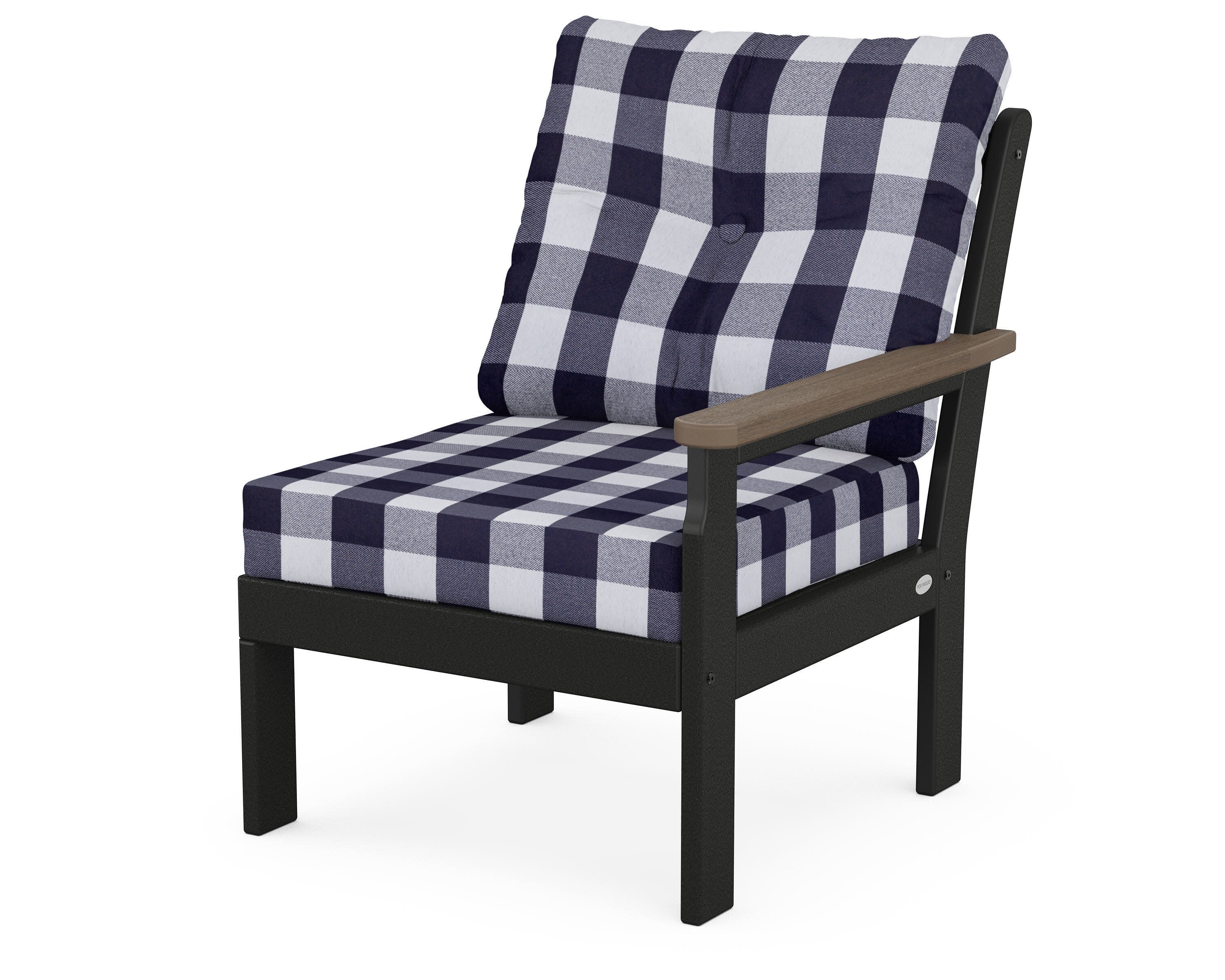 Vineyard Modular Right Arm Chair in Black / Kona / Buffalo Plaid Navy