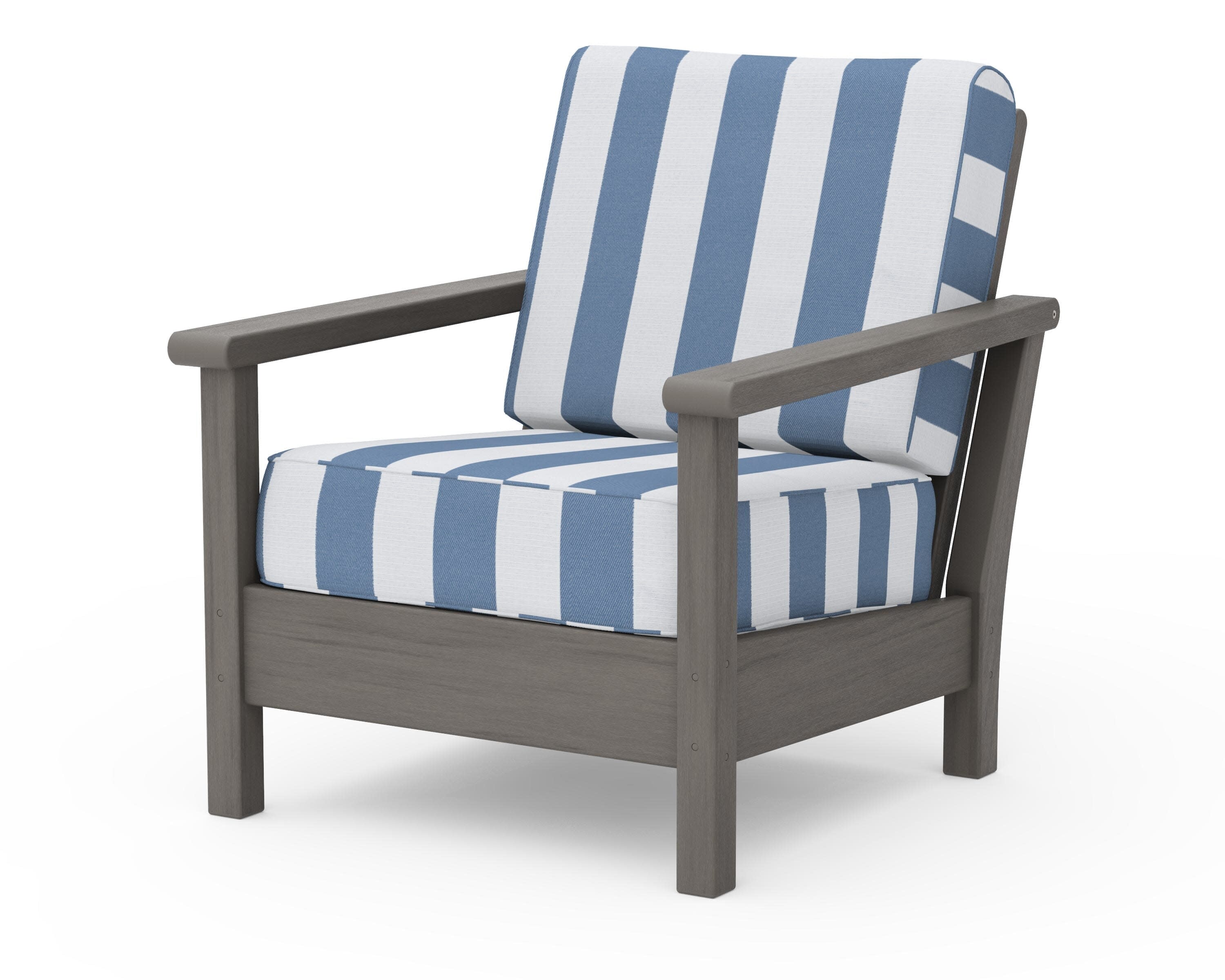 Harbour Deep Seating Chair in Driftwood / Cabana Stripe Sky Blue