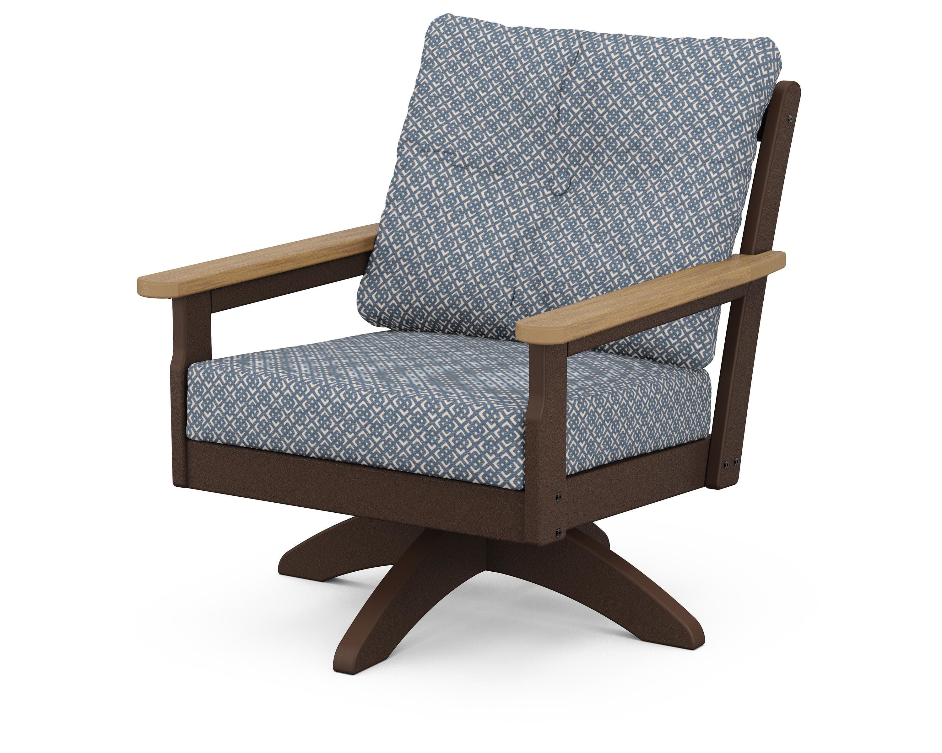 Vineyard Deep Seating Swivel Chair in Mahogany / Natural / Hopscotch