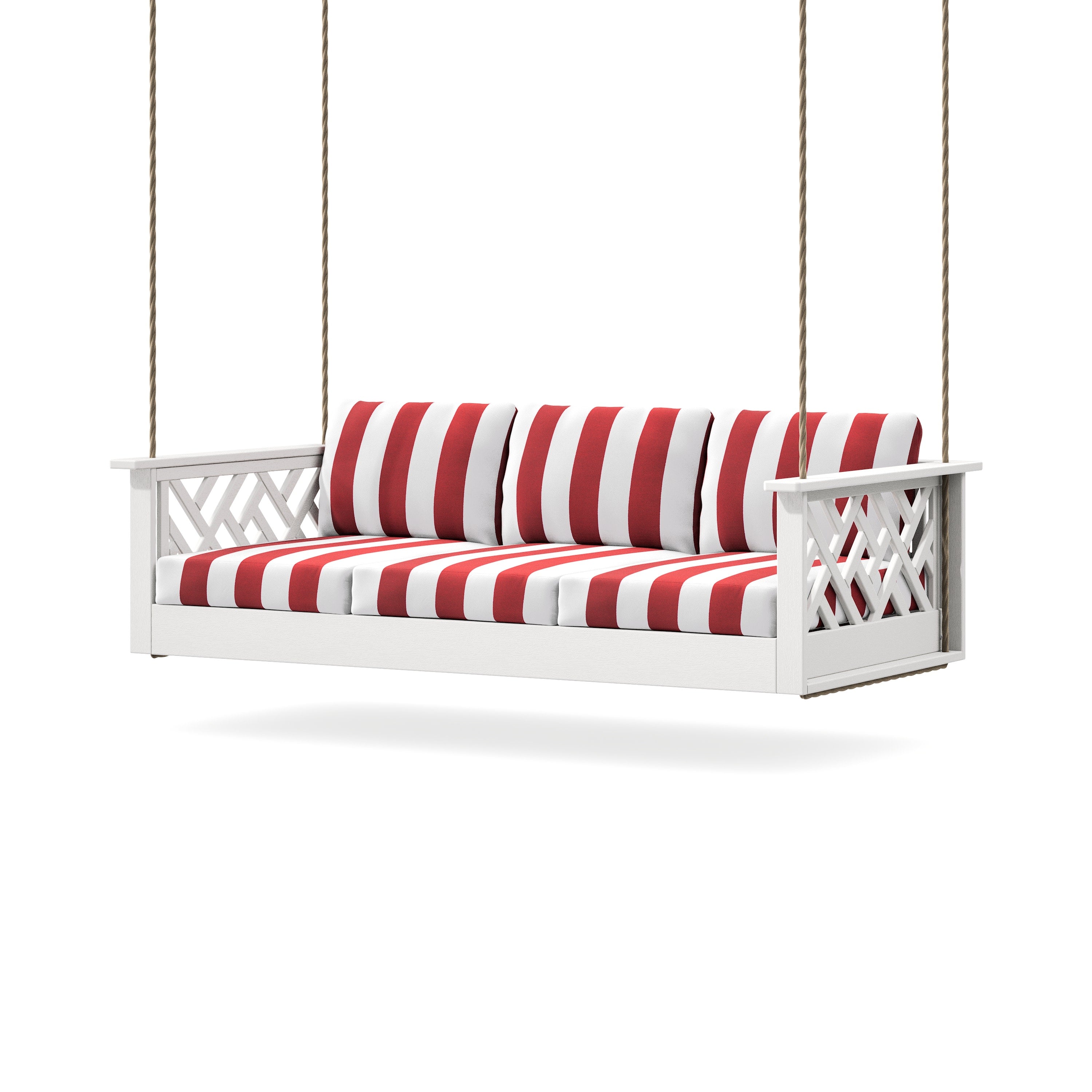 Chippendale Daybed Swing in Vintage White / Cabana Stripe Crimson