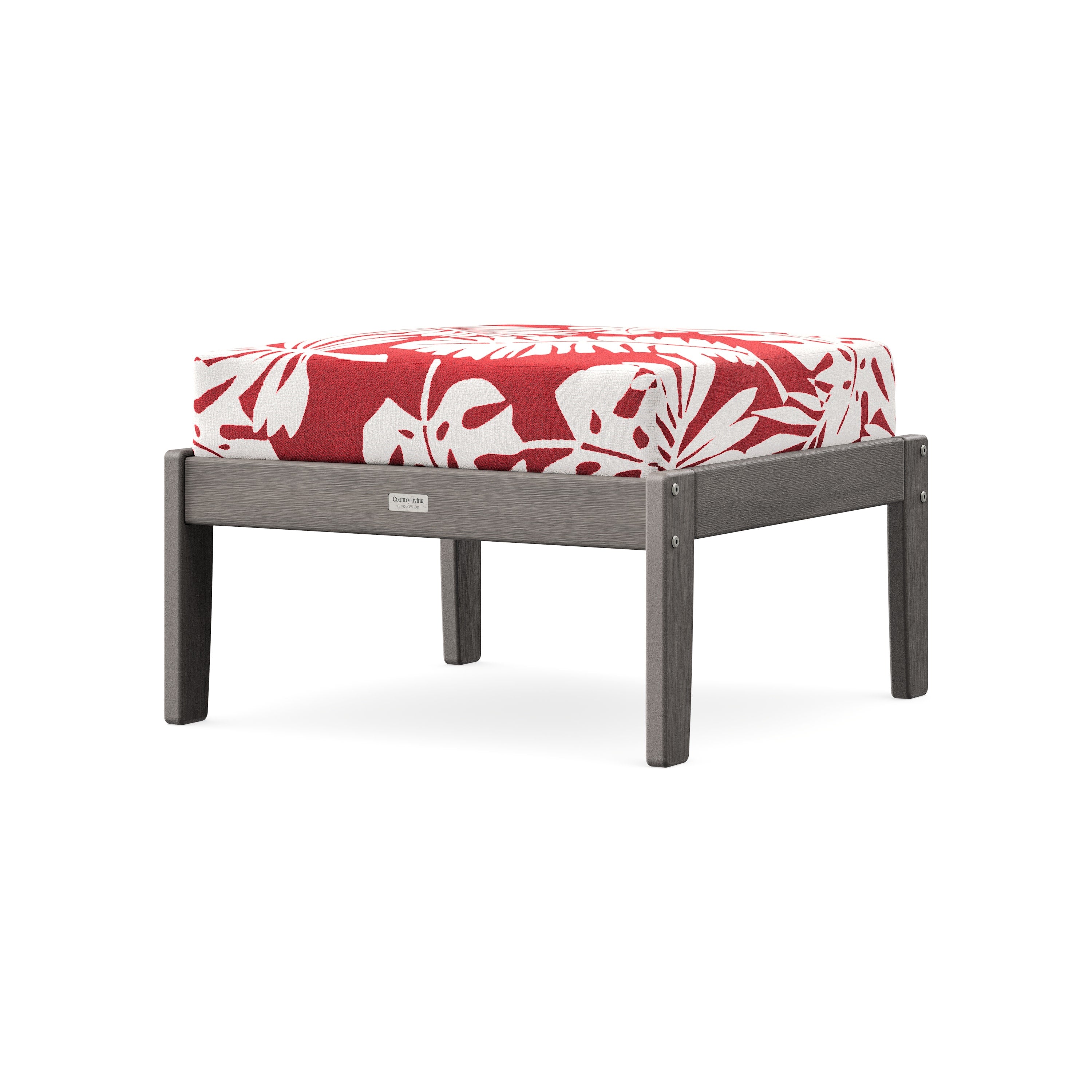 Cottage Deep Seating Ottoman in Driftwood / Leaf Crimson