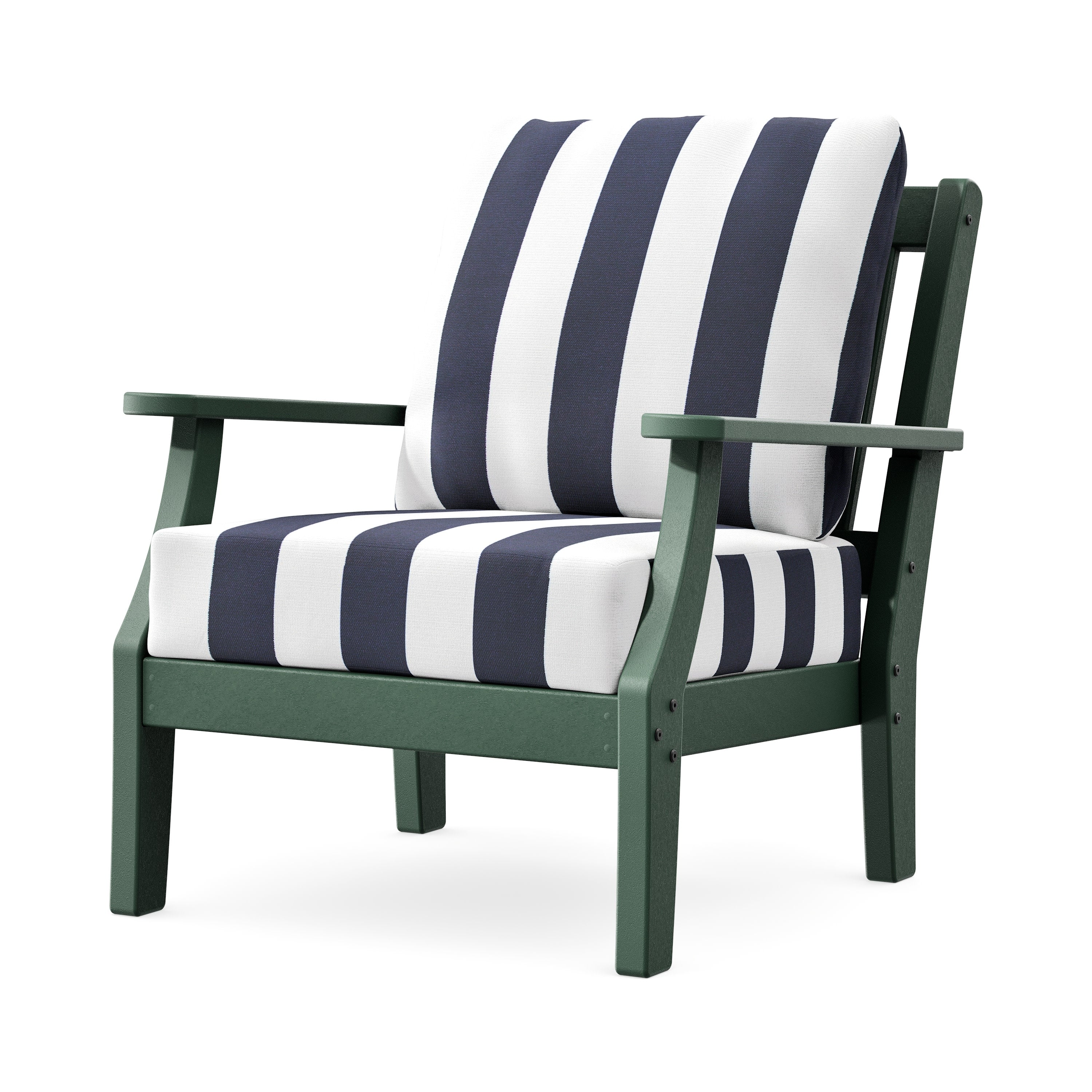 Chinoiserie Deep Seating Chair in Green / Cabana Stripe Navy