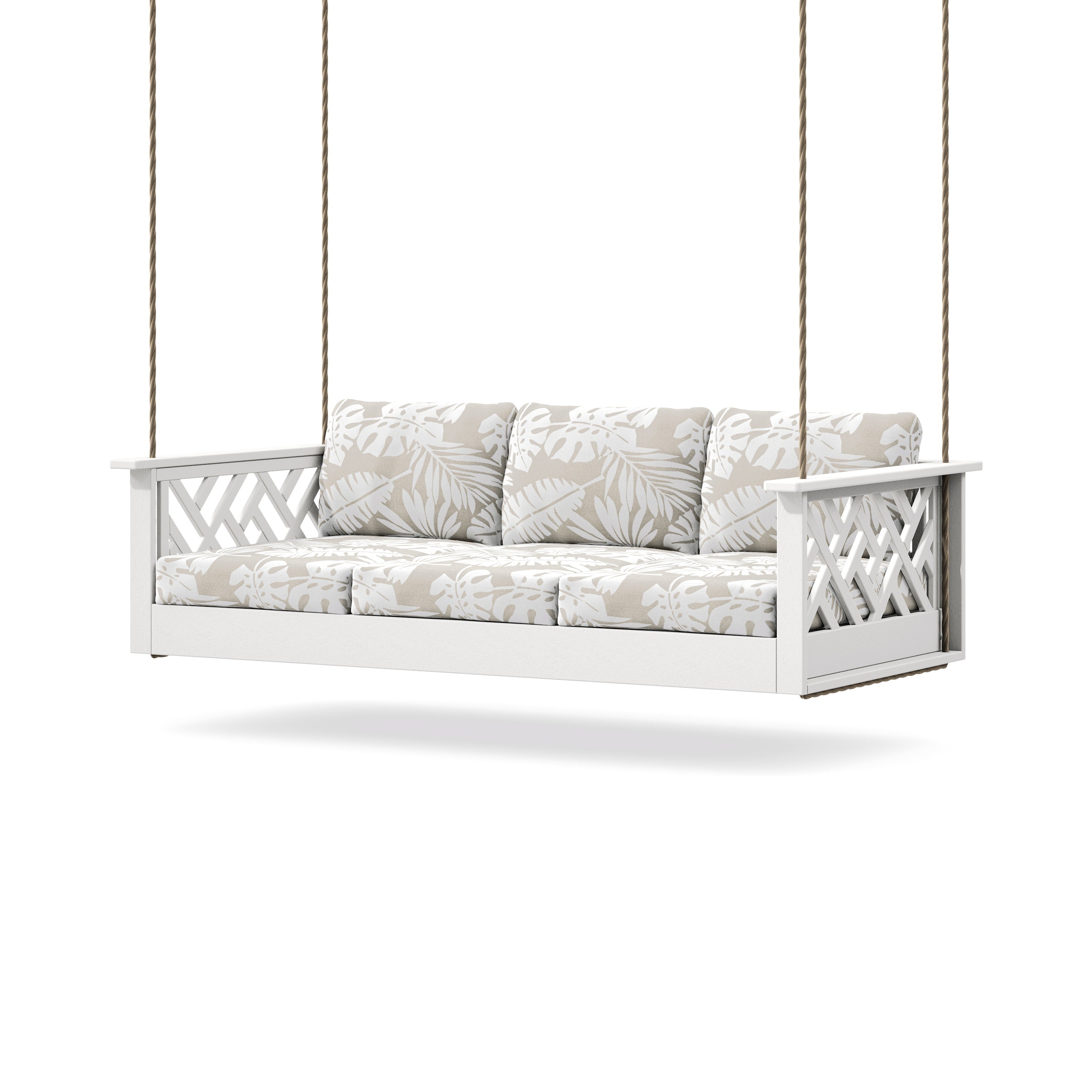 Chippendale Daybed Swing in White / Leaf Dune Burlap
