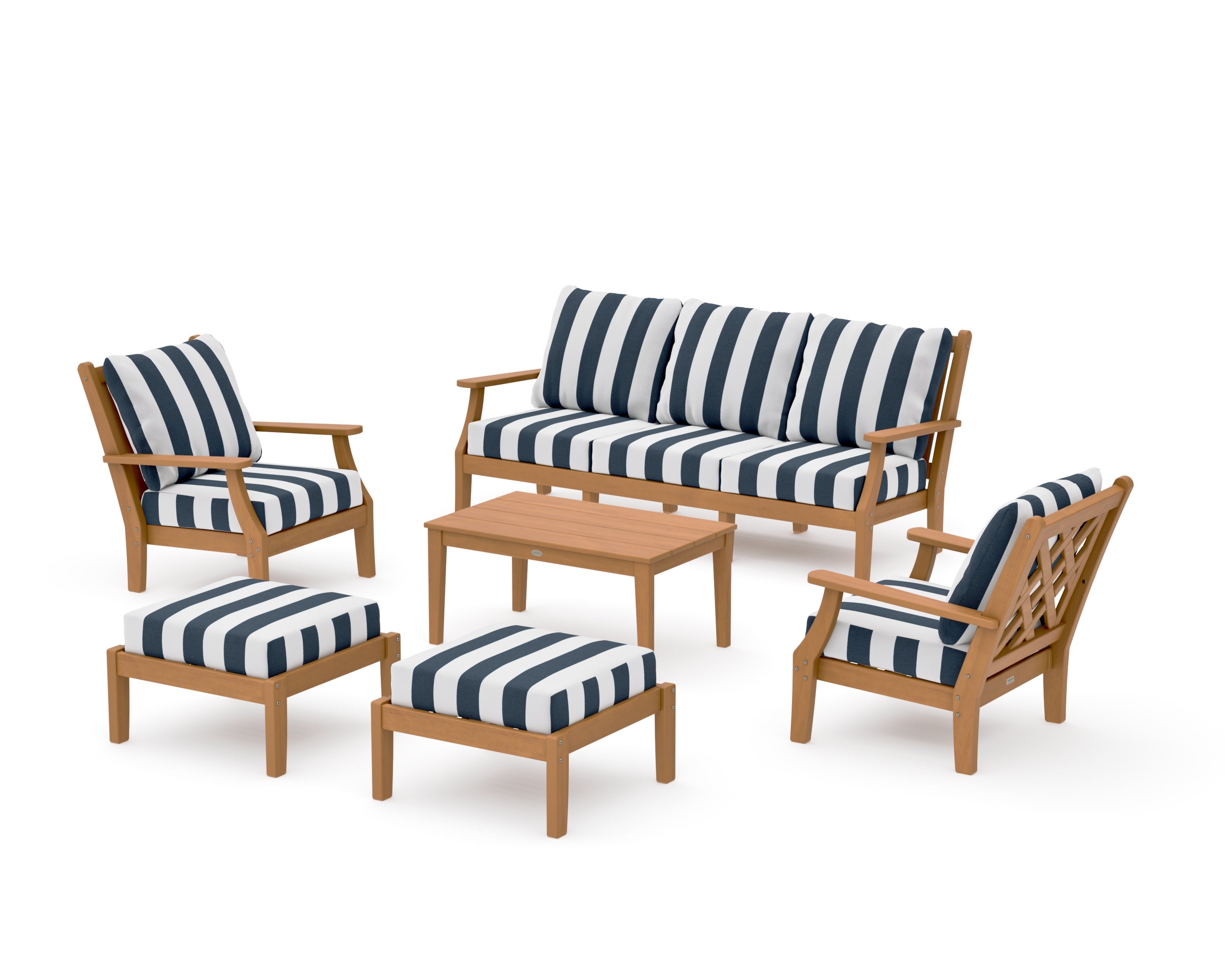 Wovendale 6-Piece Lounge Sofa Set in Natural / Cabana Stripe Marine Indigo