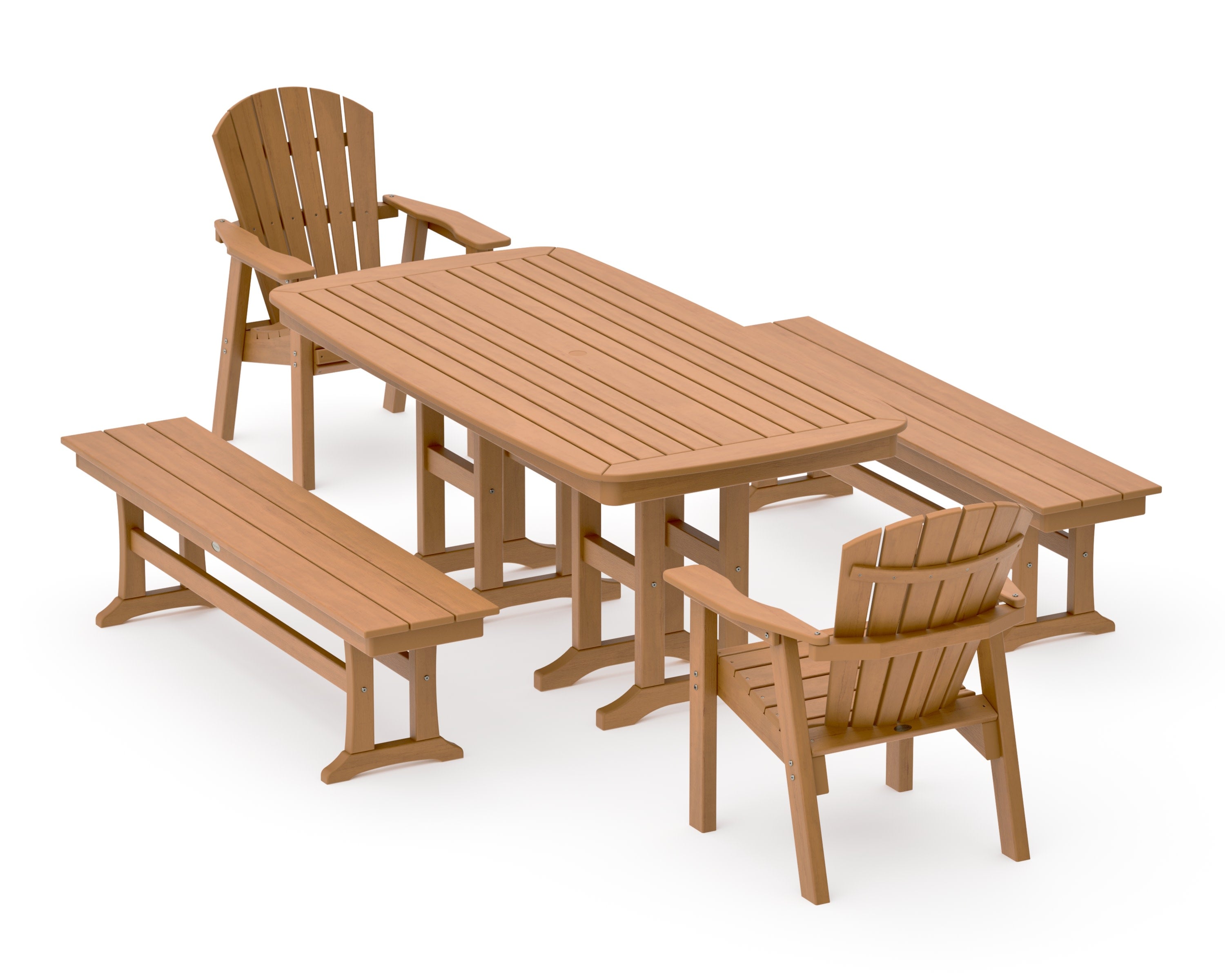 Seashell 5-Piece Dining Set with Benches in Natural