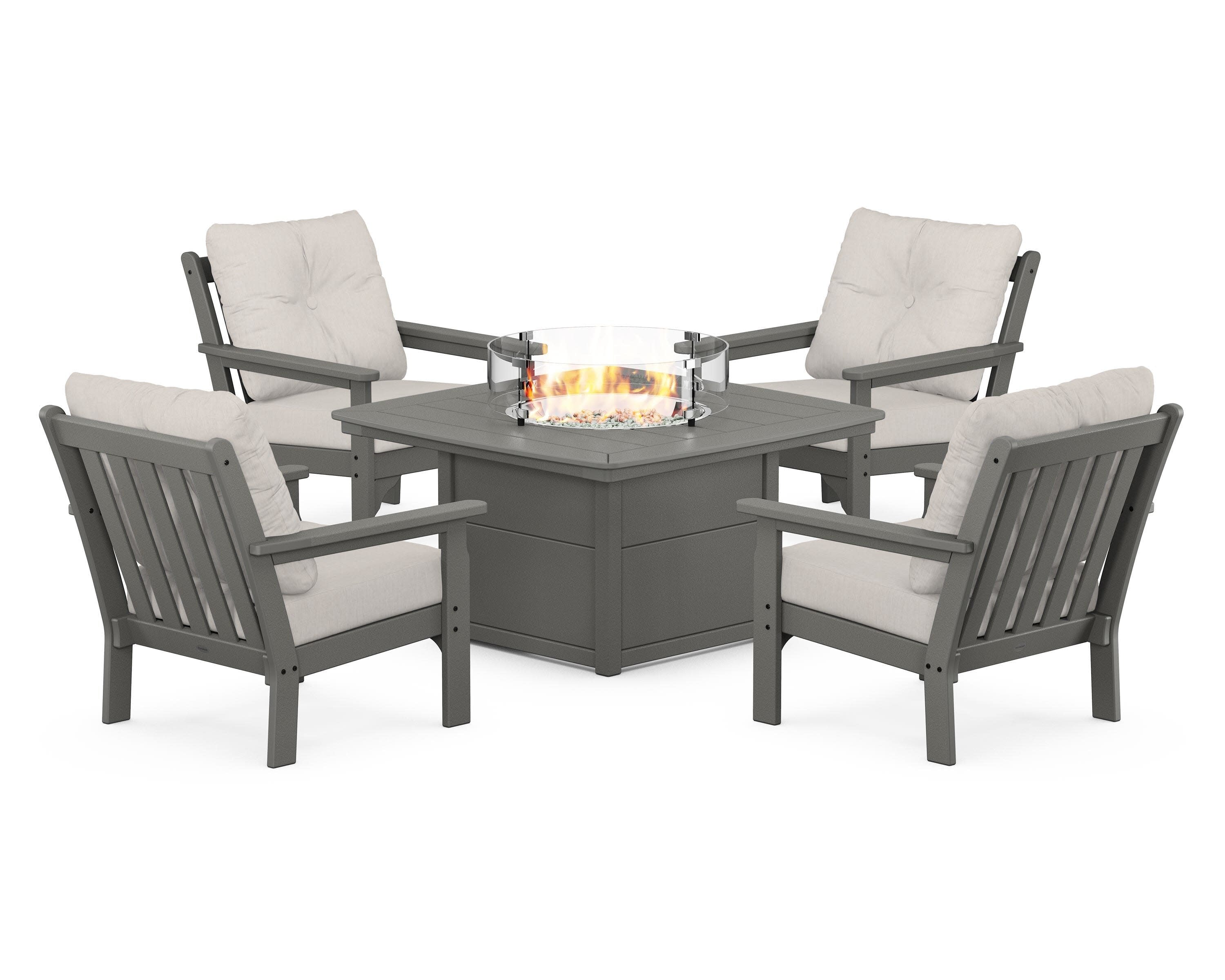 Vineyard 5-Piece Conversation Set with Fire Pit Table in Slate Grey / Cast Ash
