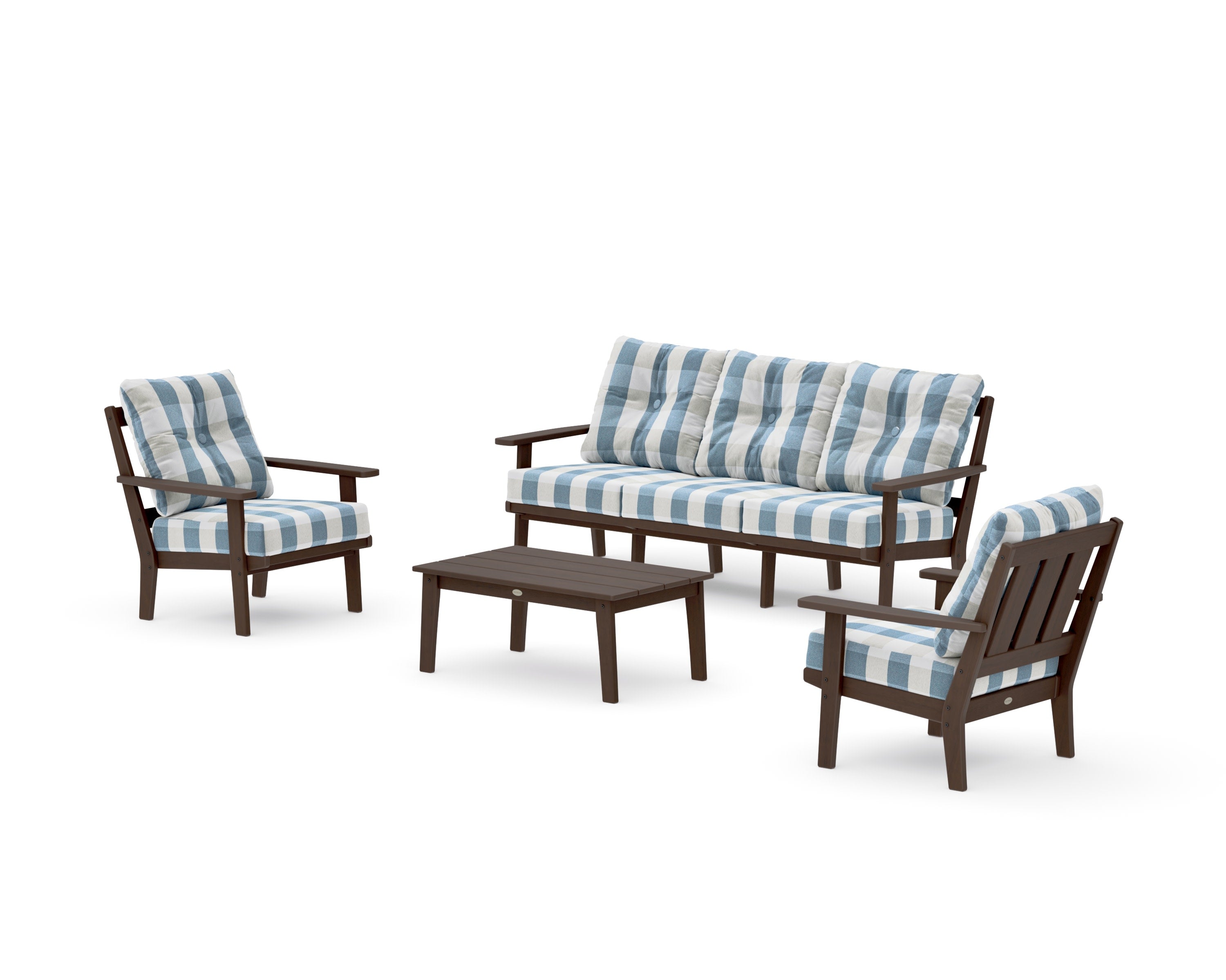 Oxford 4-Piece Deep Seating Set with Sofa in Kona / Buffalo Plaid Sky Blue