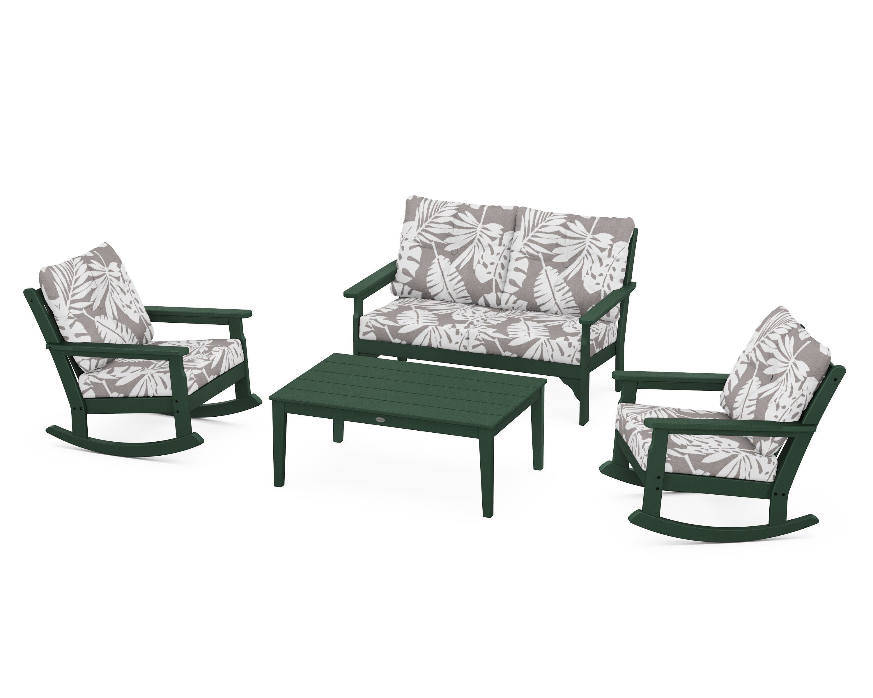 Vineyard 4-Piece Deep Seating Rocking Chair Set in Green / Leaf Grey Mist