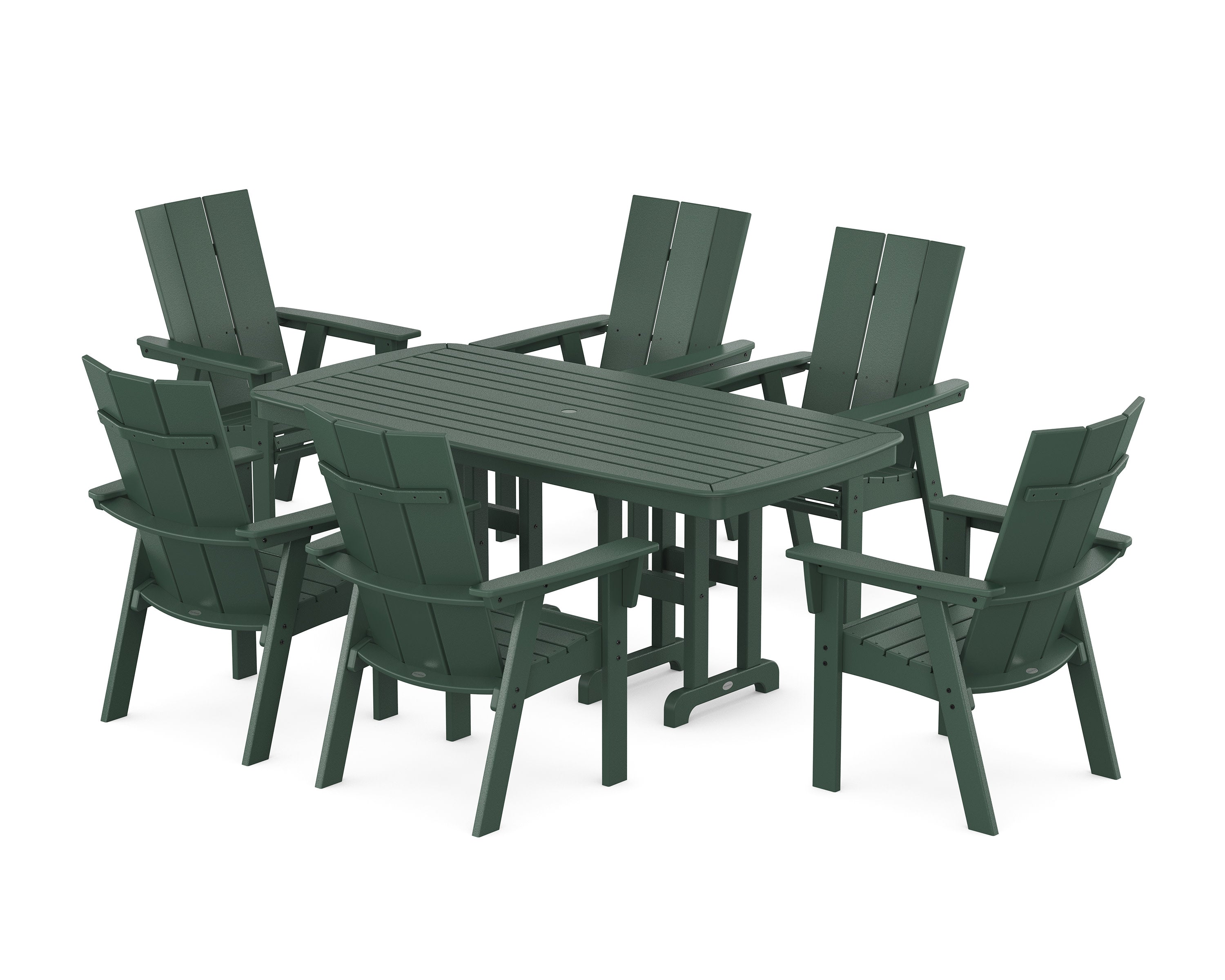 Modern Curveback Adirondack 7-Piece Dining Set in Green