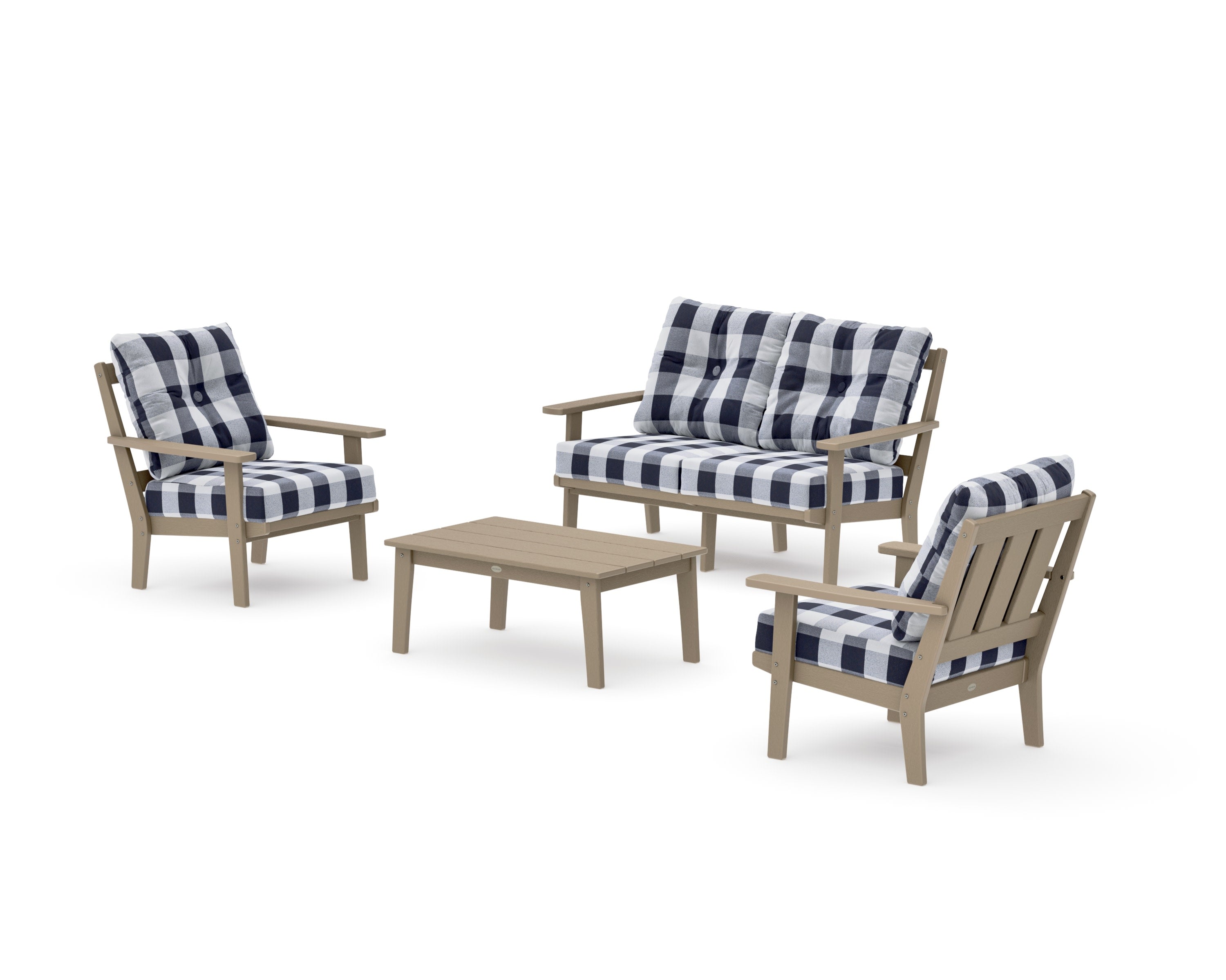 Oxford 4-Piece Deep Seating Set with Loveseat in Vintage Sahara / Buffalo Plaid Navy