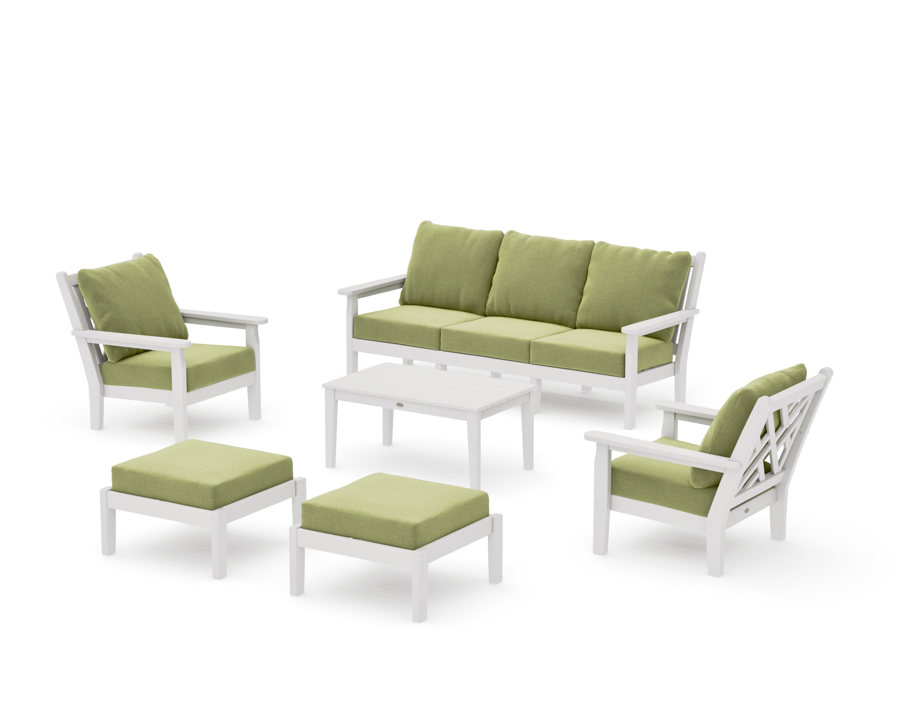 Chippendale 6-Piece Lounge Sofa Set in Vintage White / Chartreuse Boucle