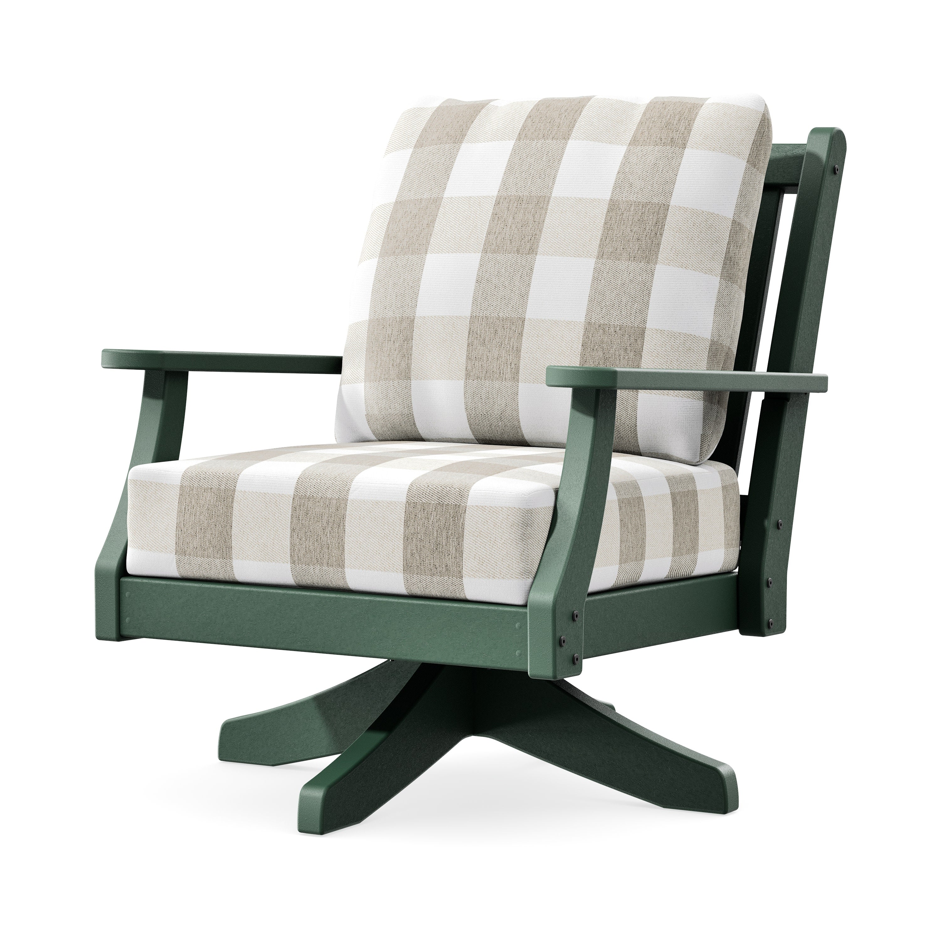 Wovendale Deep Seating Swivel Chair in Green / Buffalo Plaid Dune Burlap