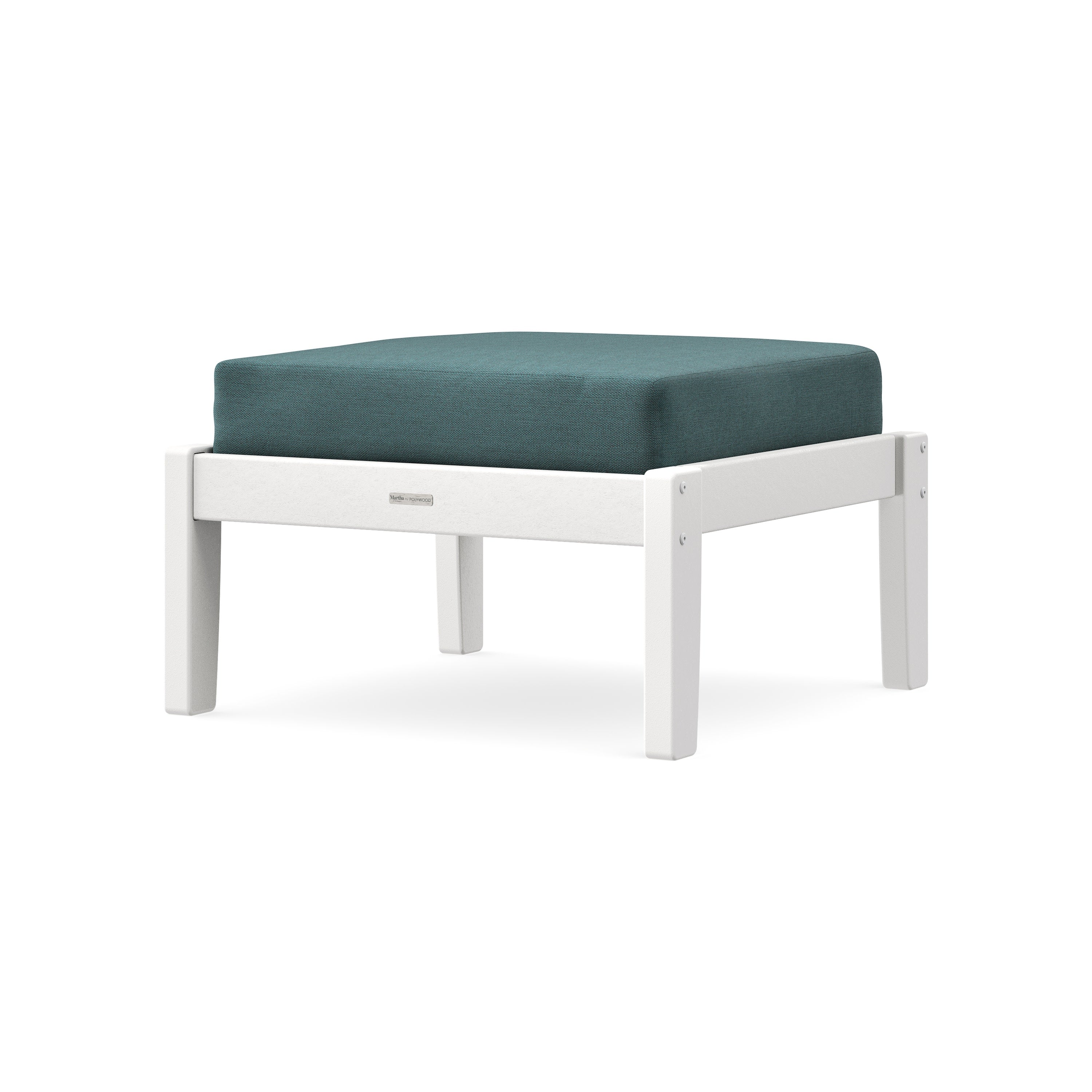 Chinoiserie Deep Seating Ottoman in White / Ocean Teal