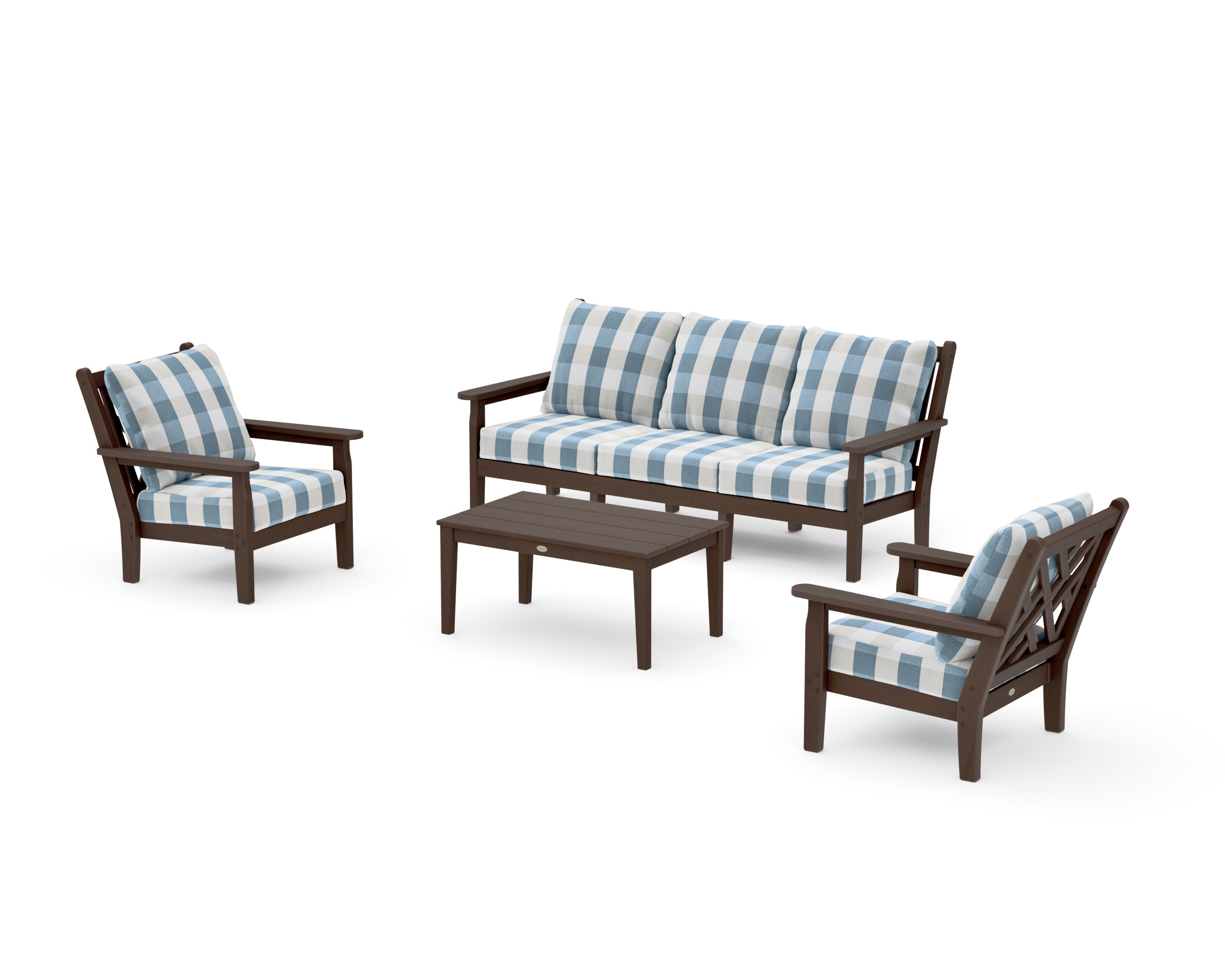 Chippendale 4-Piece Deep Seating Set with Sofa in Kona / Buffalo Plaid Sky Blue